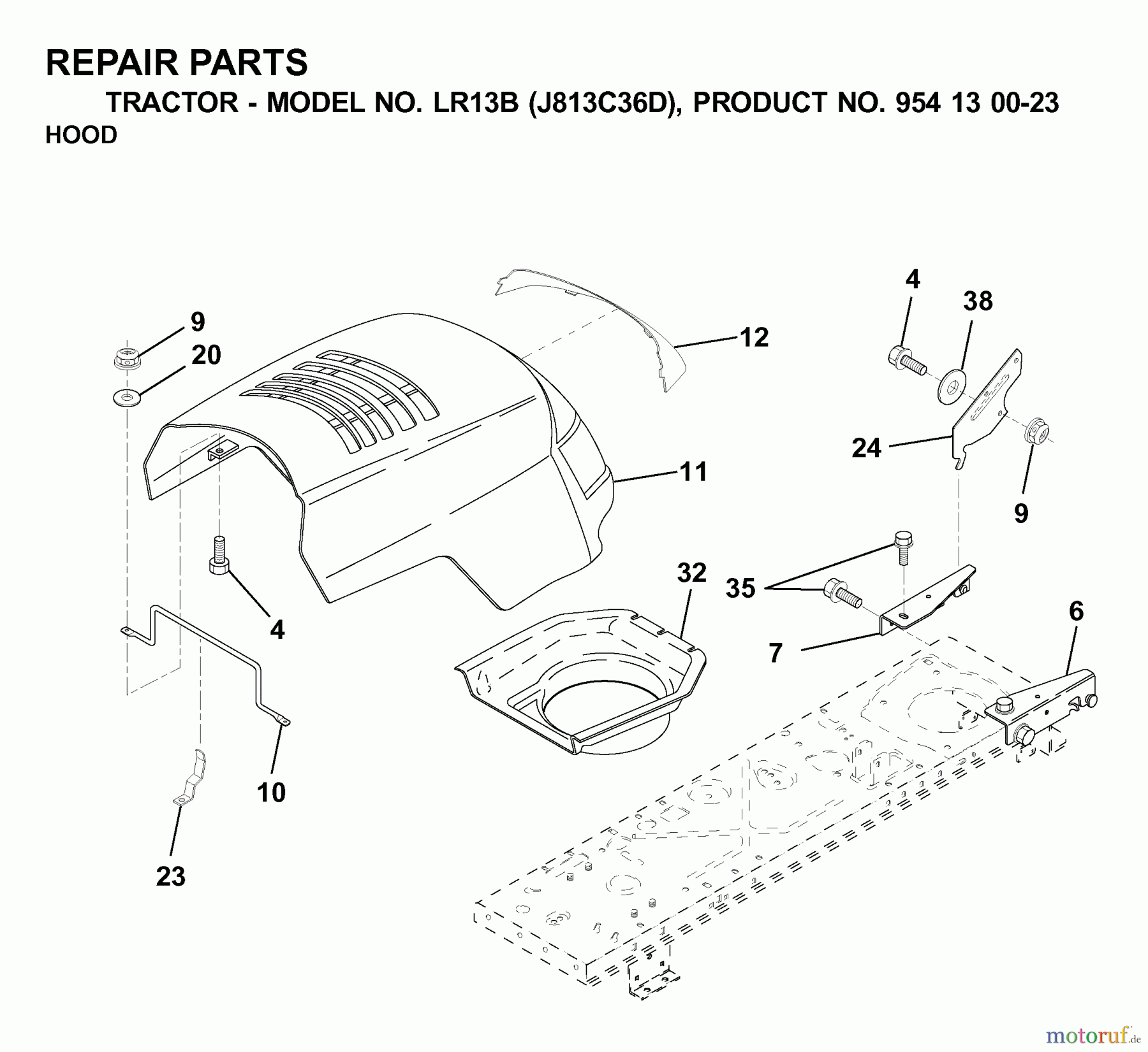 Jonsered Rasen und Garten Traktoren LR13B (J813C36D, 954130023) - Jonsered Lawn & Garden Tractor (2000-04) HOOD