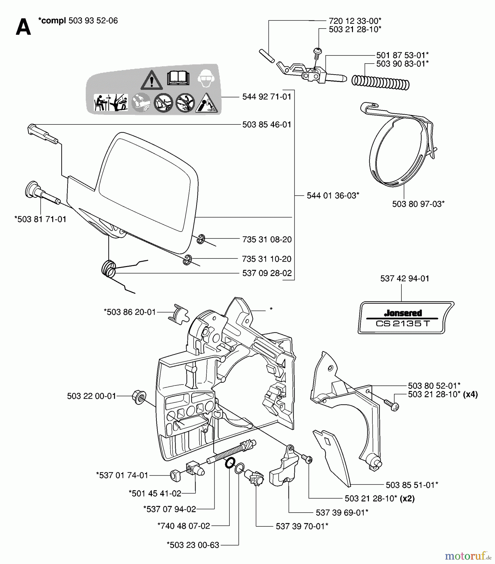 Jonsered Motorsägen CS2135 T - Jonsered Chainsaw (2007-01) CHAIN BRAKE CLUTCH COVER