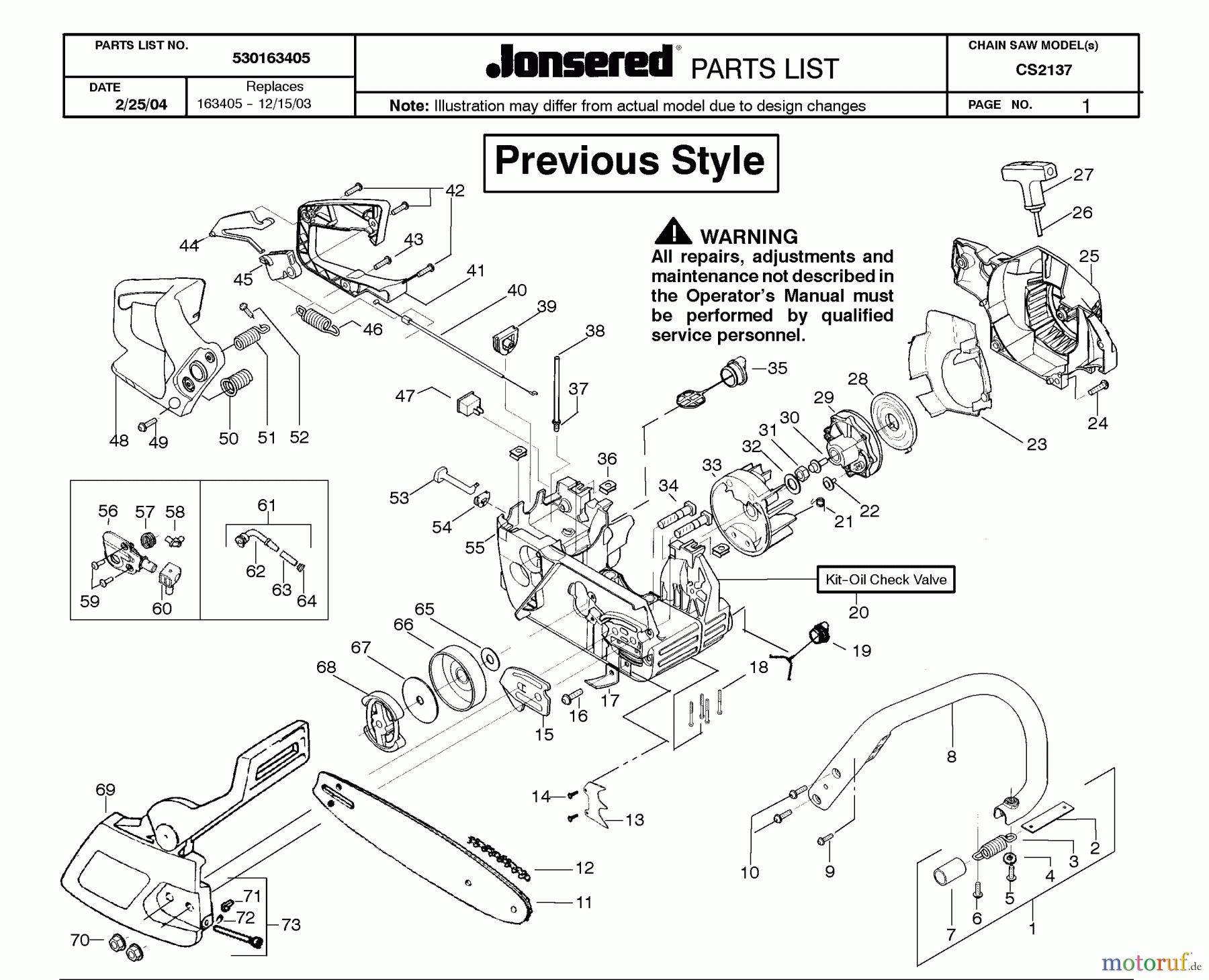 Jonsered Motorsägen CS2137 - Jonsered Chainsaw (2004-05) CRANKCASE #1