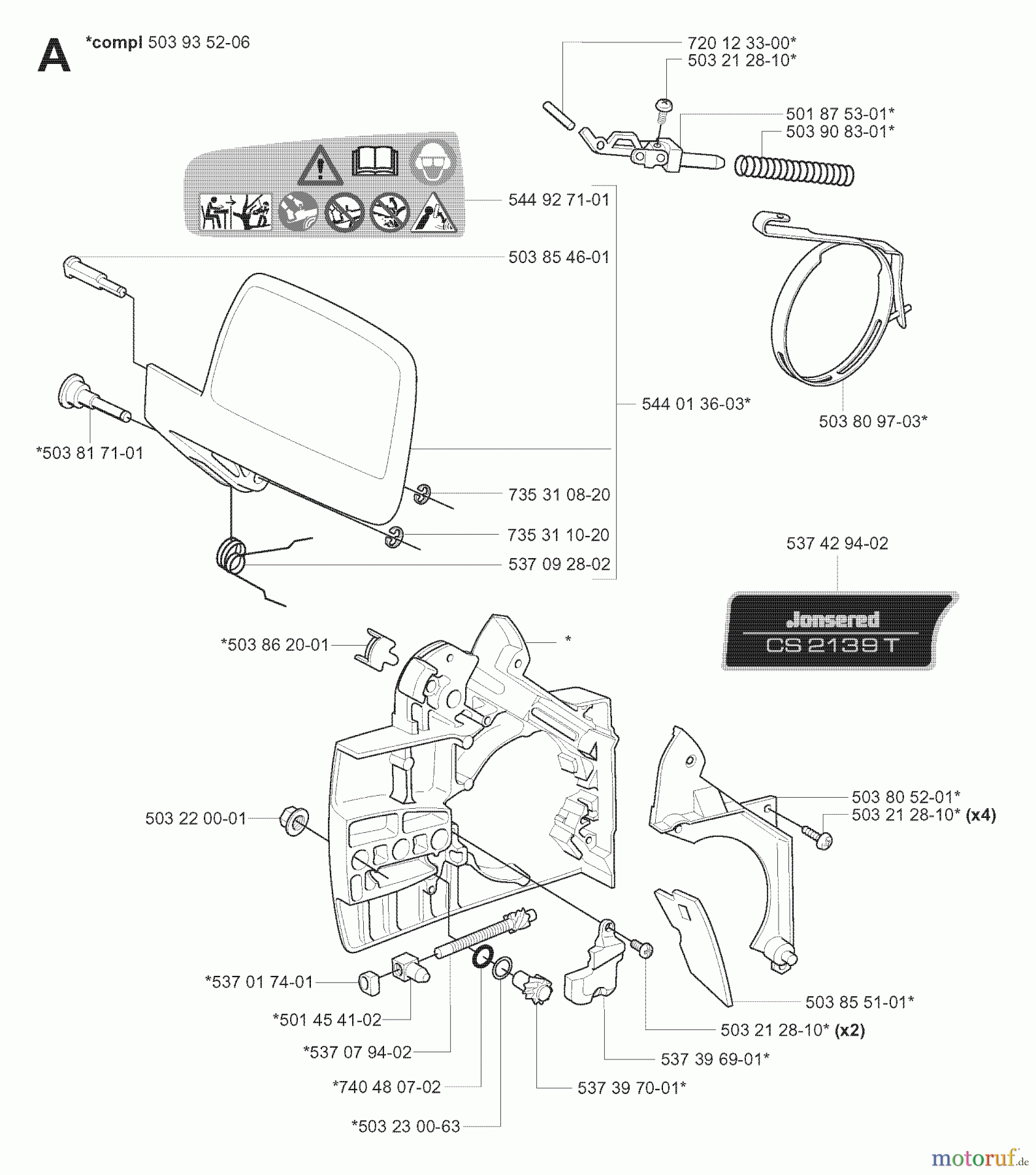 Jonsered Motorsägen CS2139 T - Jonsered Chainsaw (2008-02) CHAIN BRAKE