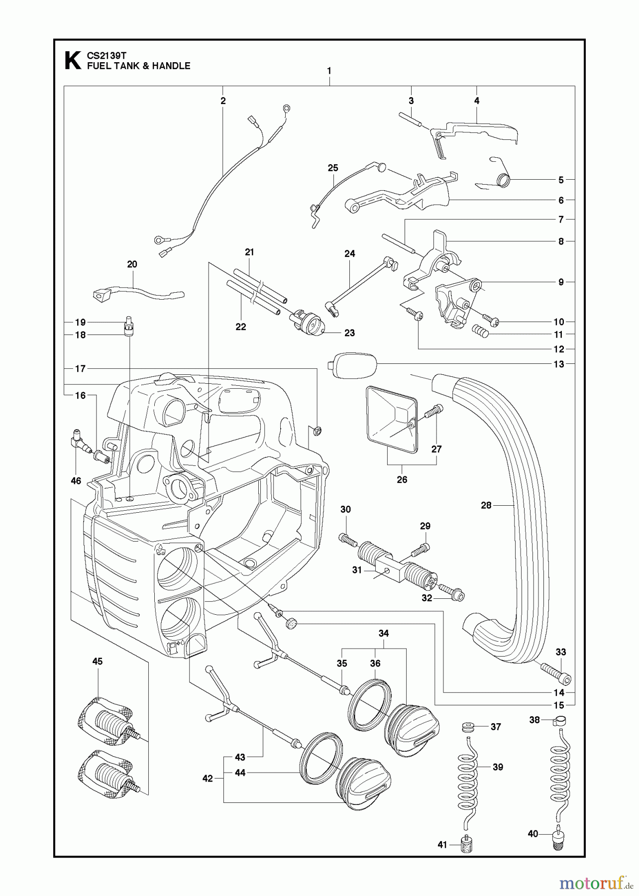 Jonsered Motorsägen CS2139 T - Jonsered Chainsaw (2010-03) FUEL TANK HANDLE