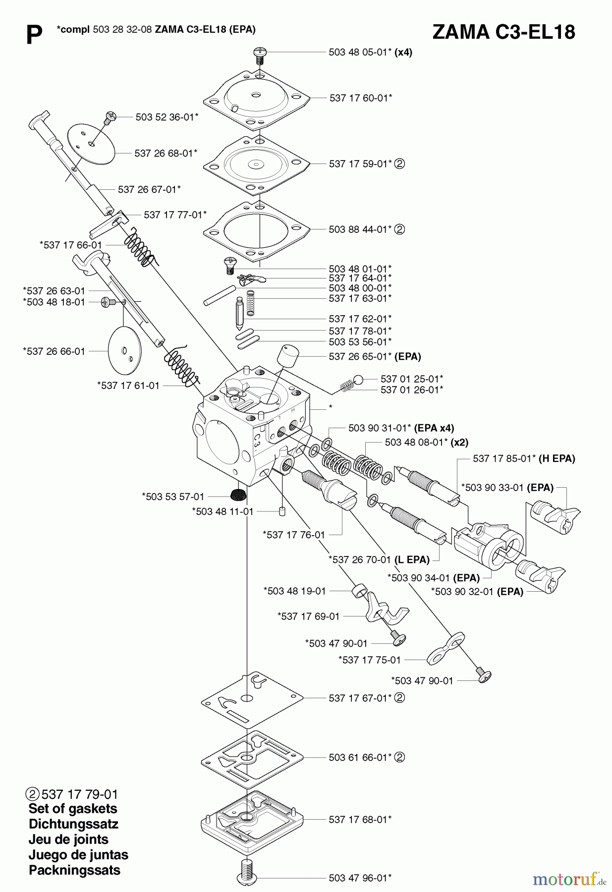 Jonsered Motorsägen CS2145 - Jonsered Chainsaw (2003-01) CARBURETOR DETAILS #1