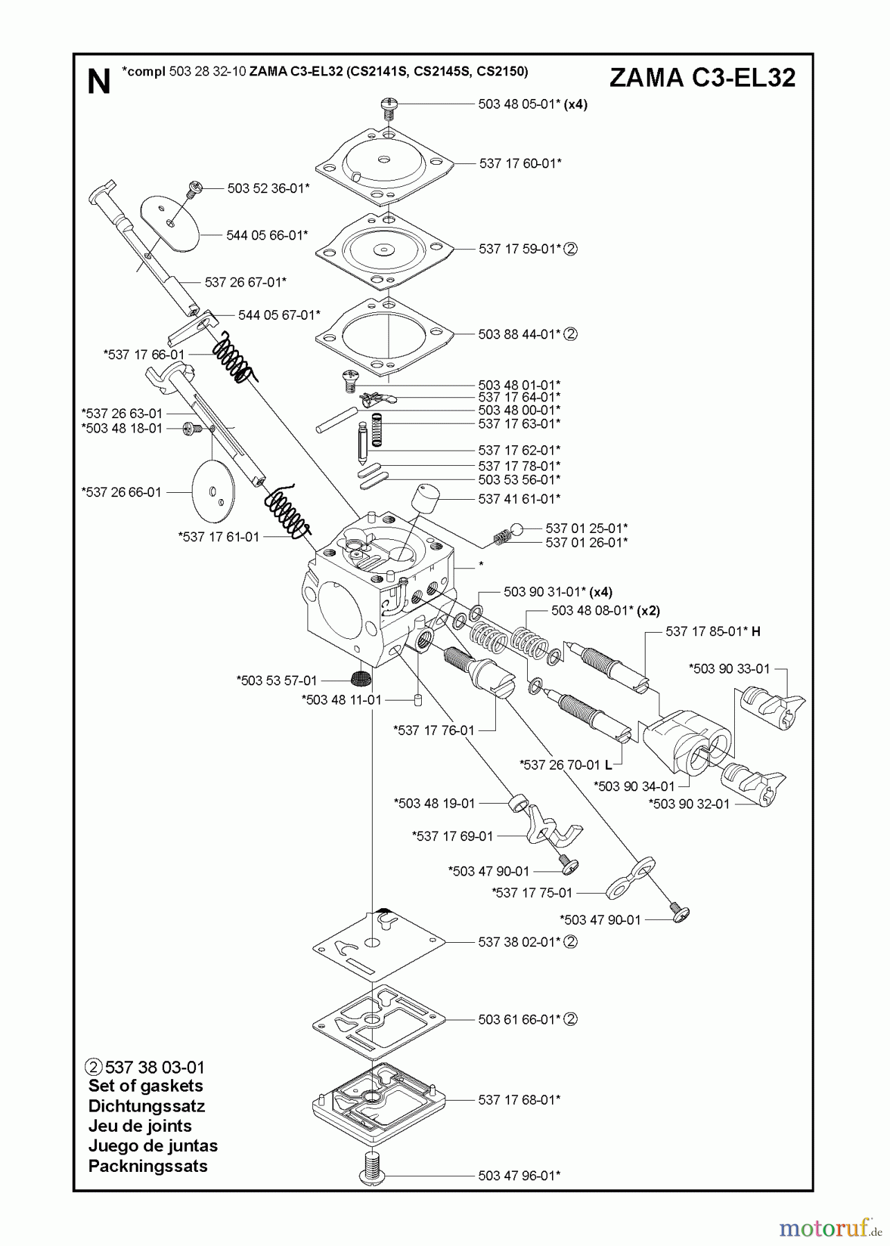 Jonsered Motorsägen CS2150 - Jonsered Chainsaw (2007-01) CARBURETOR #2