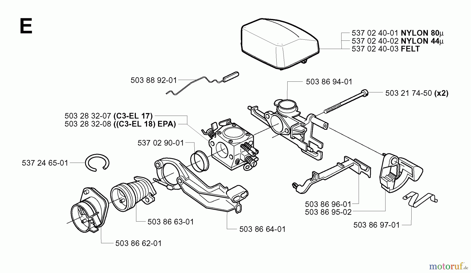 Jonsered Motorsägen CS2152 - Jonsered Chainsaw (2003-08) CARBURETOR AIR FILTER
