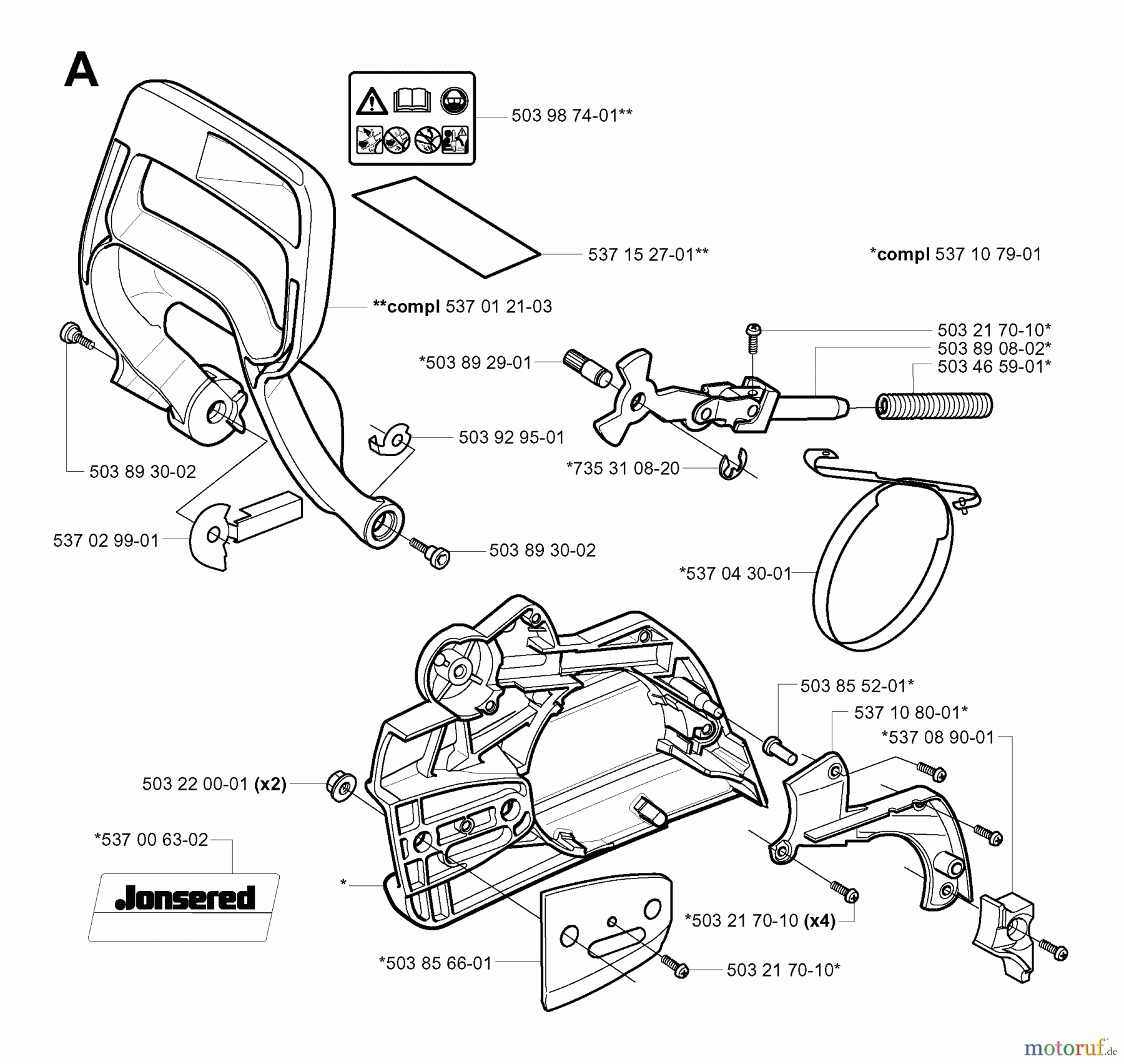 Jonsered Motorsägen CS2147 - Jonsered Chainsaw (2003-08) CHAIN BRAKE CLUTCH COVER