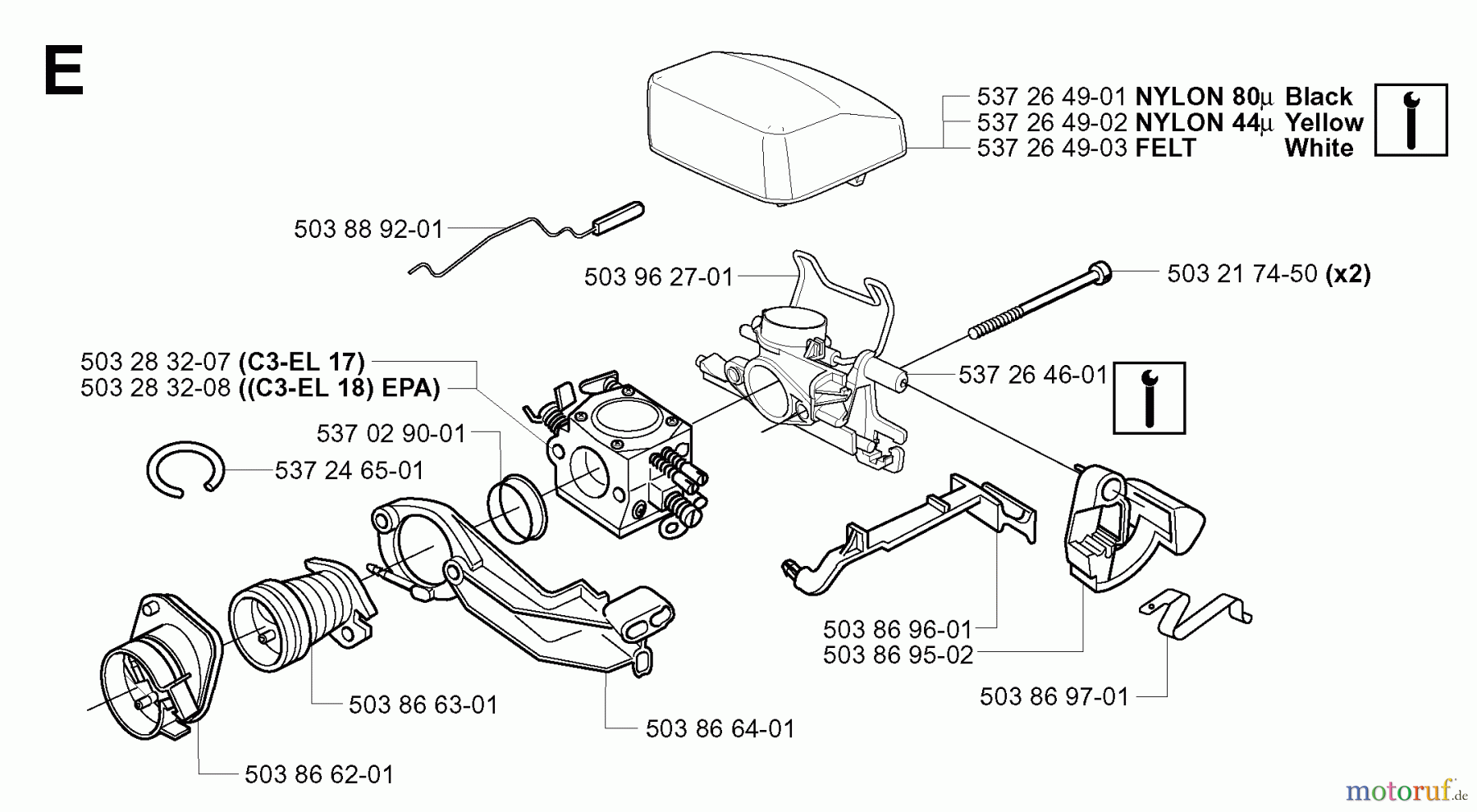 Jonsered Motorsägen CS2152 - Jonsered Chainsaw (2004-03) CARBURETOR AIR FILTER
