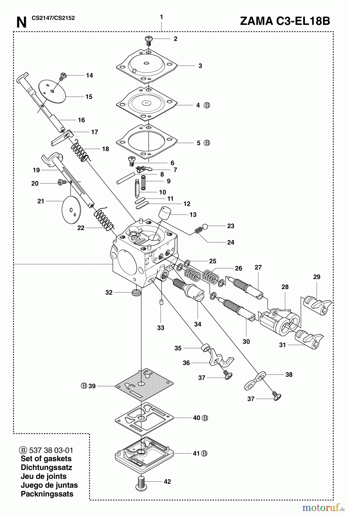 Jonsered Motorsägen CS2152 - Jonsered Chainsaw (2007-04) CARBURETOR