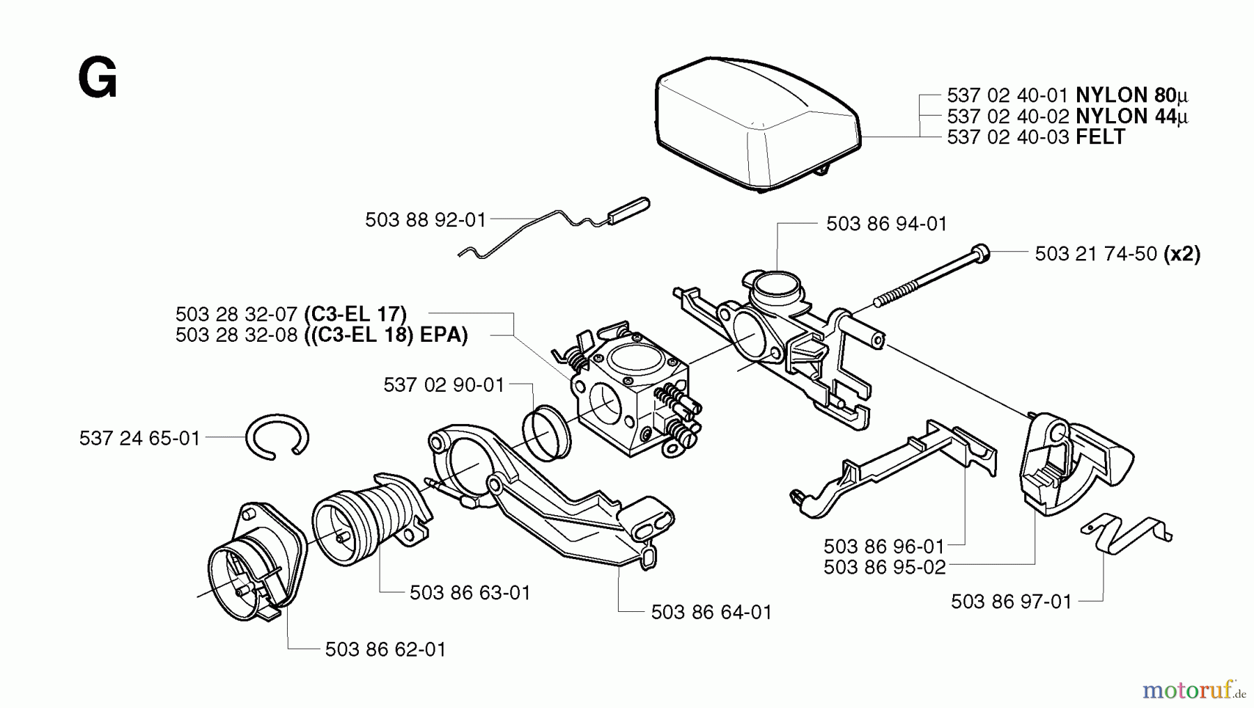  Jonsered Motorsägen CS2152 - Jonsered Chainsaw (2002-09) CARBURETOR AIR FILTER