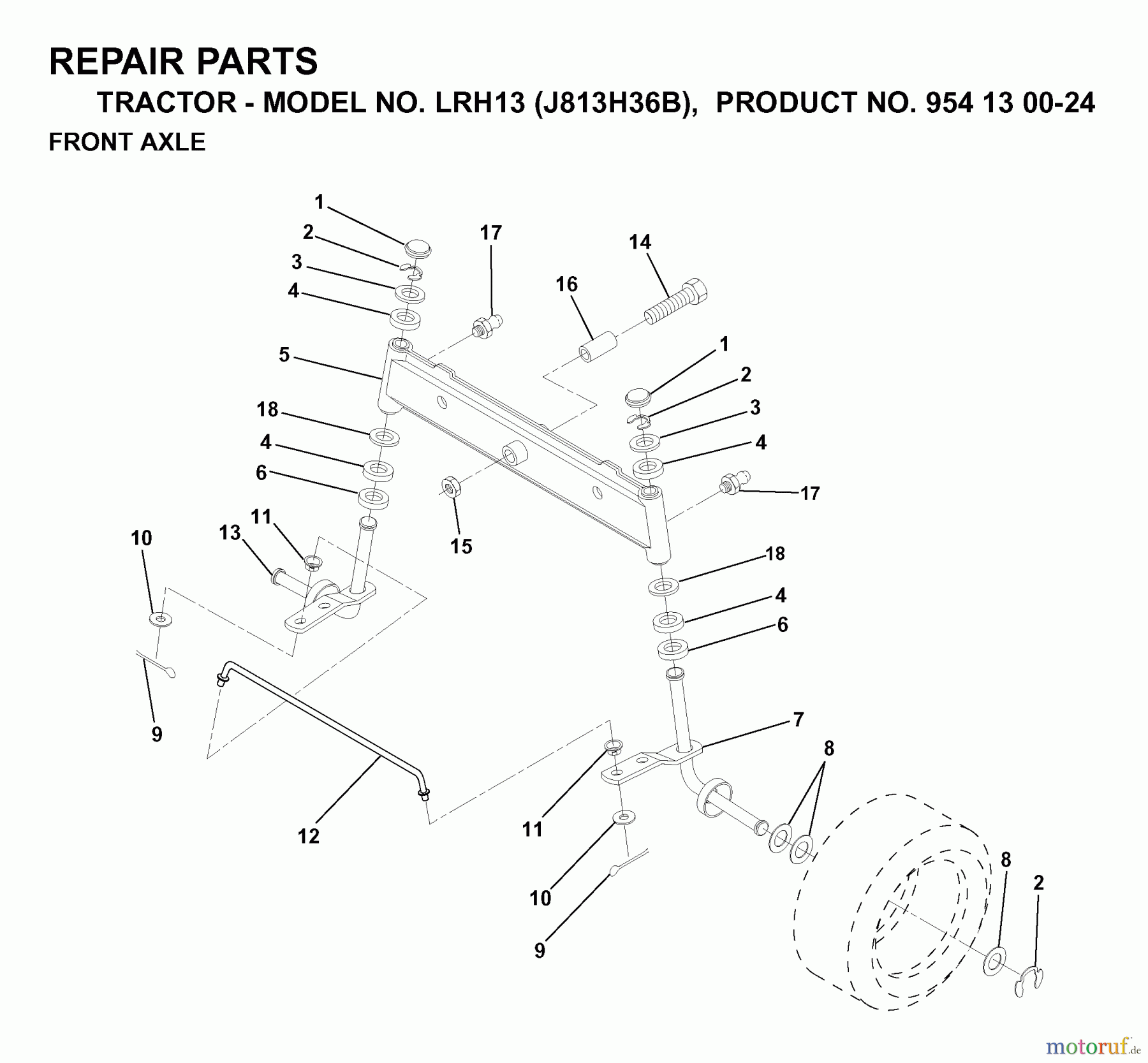  Jonsered Rasen  und Garten Traktoren LRH13 (J813H36B, 954130024) - Jonsered Lawn & Garden Tractor (1998-12) FRONT AXEL