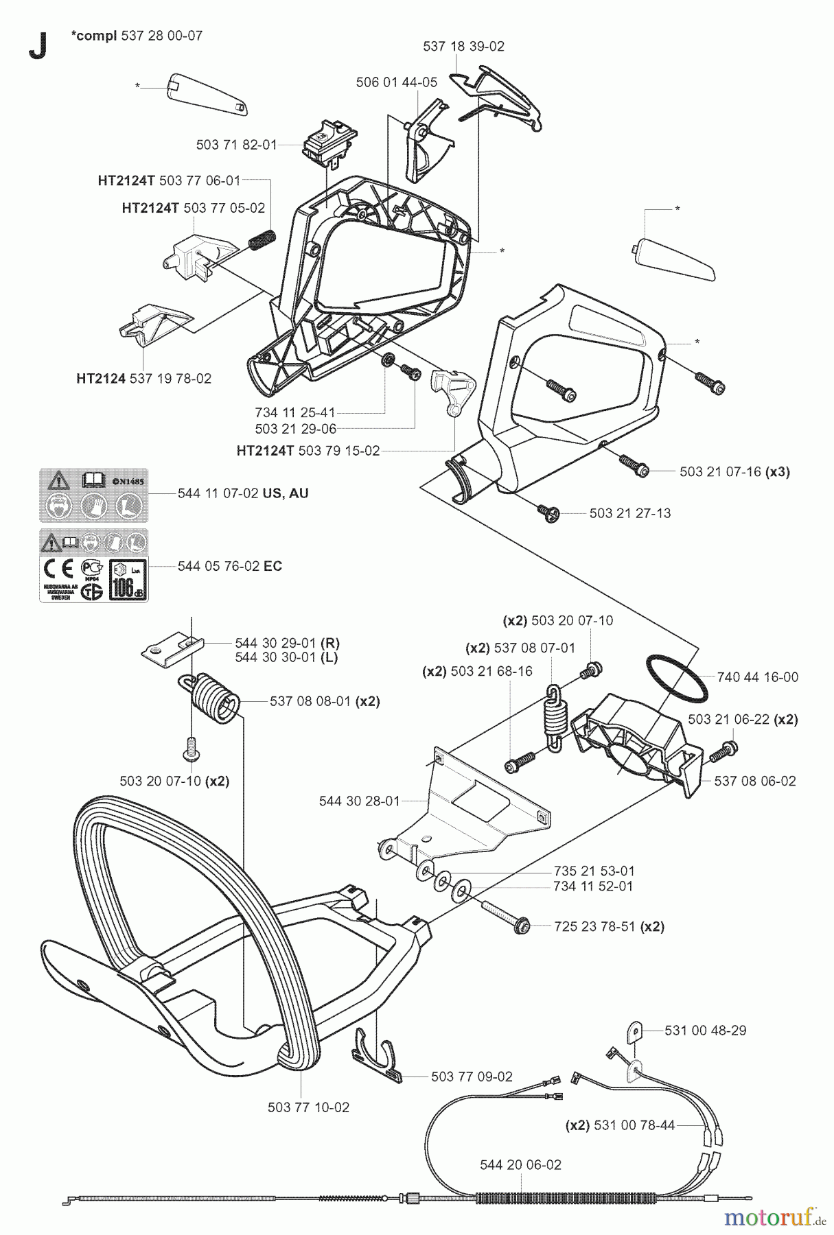 Jonsered Heckenscheren HT2124T - Jonsered Hedge Trimmer (2007-01) HANDLE CONTROLS