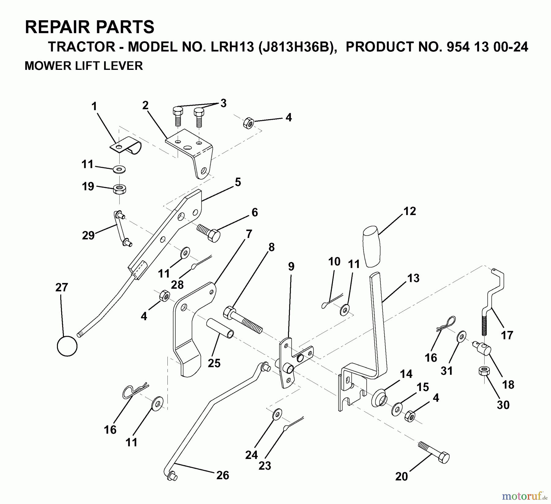 Jonsered Rasen und Garten Traktoren LRH13 (J813H36B, 954130024) - Jonsered Lawn & Garden Tractor (1998-12) MOWER LIFT LEVER