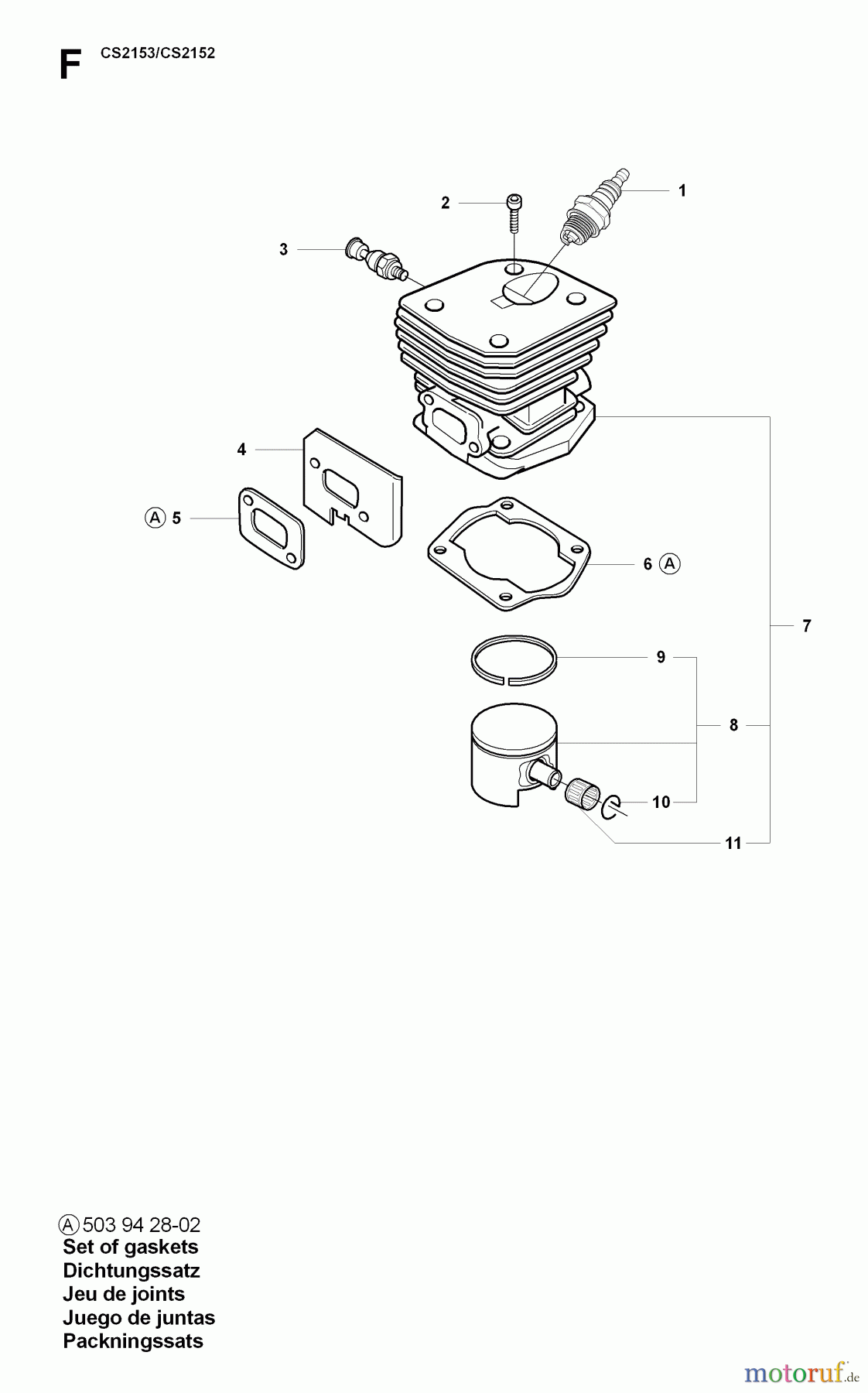 Jonsered Motorsägen CS2152 - Jonsered Chainsaw (2007-08) CYLINDER PISTON