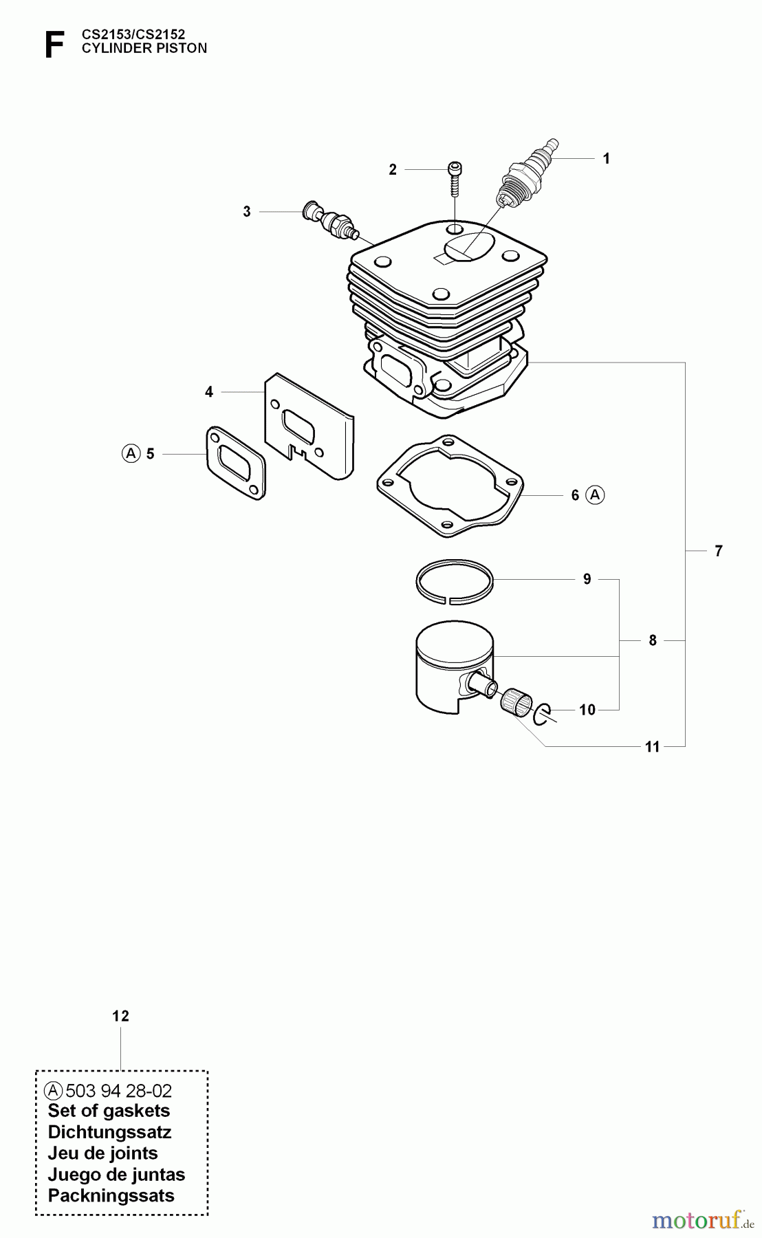 Jonsered Motorsägen CS2152 - Jonsered Chainsaw (2009-02) CYLINDER PISTON