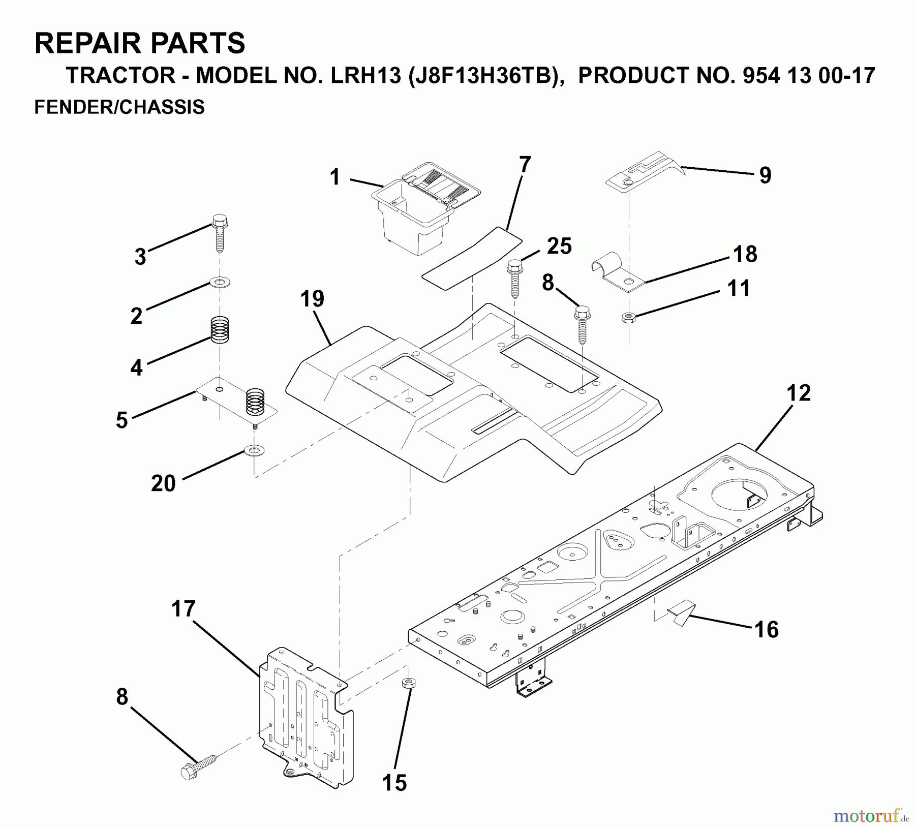  Jonsered Rasen  und Garten Traktoren LRH13 (J8F13H36TB, 954130017) - Jonsered Lawn & Garden Tractor (1998-12) CHASSIS ENCLOSURES