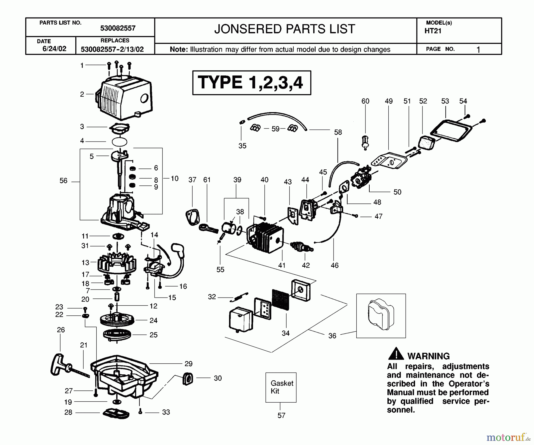 Jonsered Heckenscheren HT21 - Jonsered Hedge Trimmer (2002-08) ENGINE #1