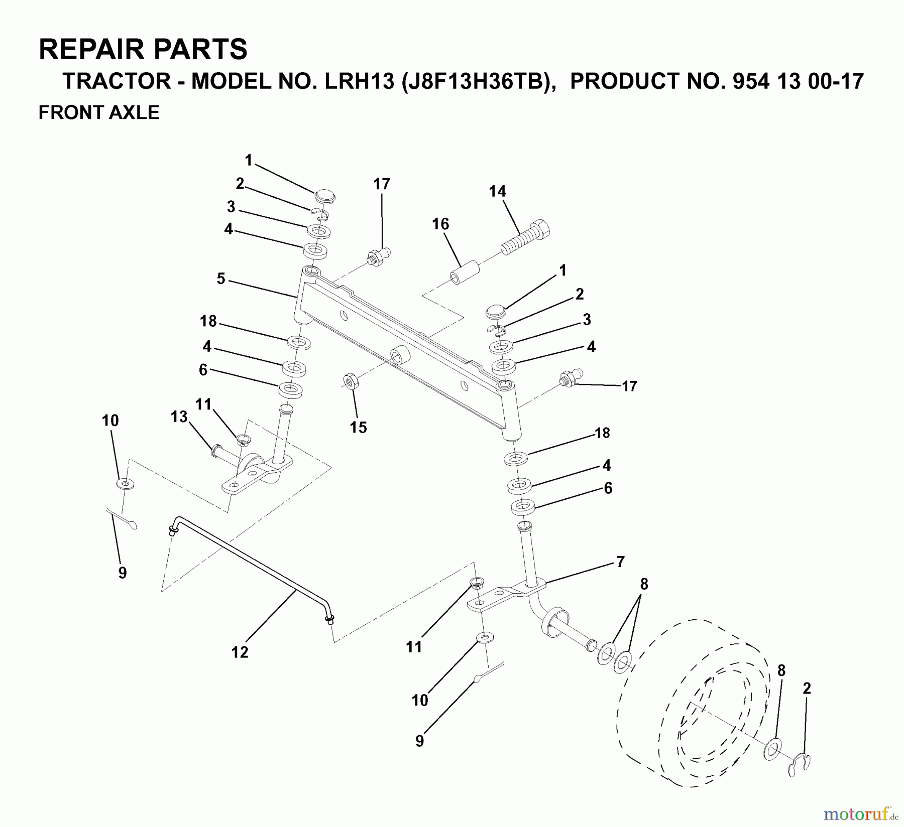 Jonsered Rasen und Garten Traktoren LRH13 (J8F13H36TB, 954130017) - Jonsered Lawn & Garden Tractor (1998-12) FRONT AXEL