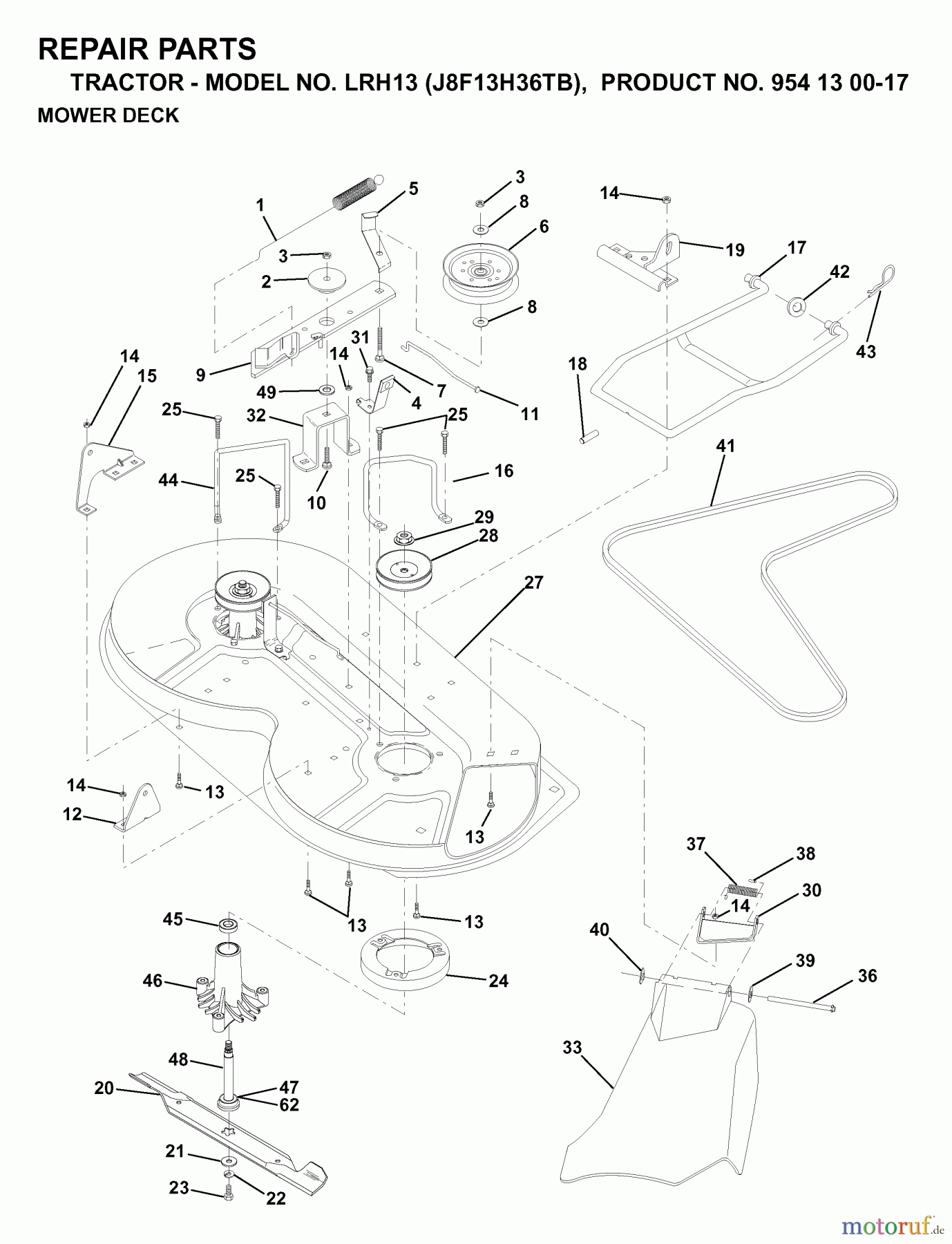  Jonsered Rasen  und Garten Traktoren LRH13 (J8F13H36TB, 954130017) - Jonsered Lawn & Garden Tractor (1998-12) MOWER DECK / CUTTING DECK