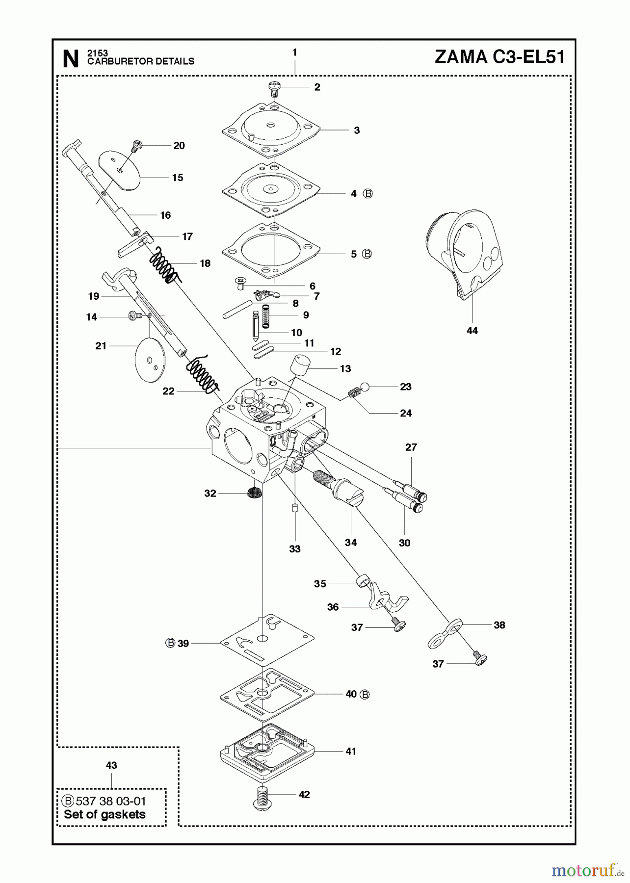 Jonsered Motorsägen CS2153 - Jonsered Chainsaw (2011-05) CARBURETOR DETAILS