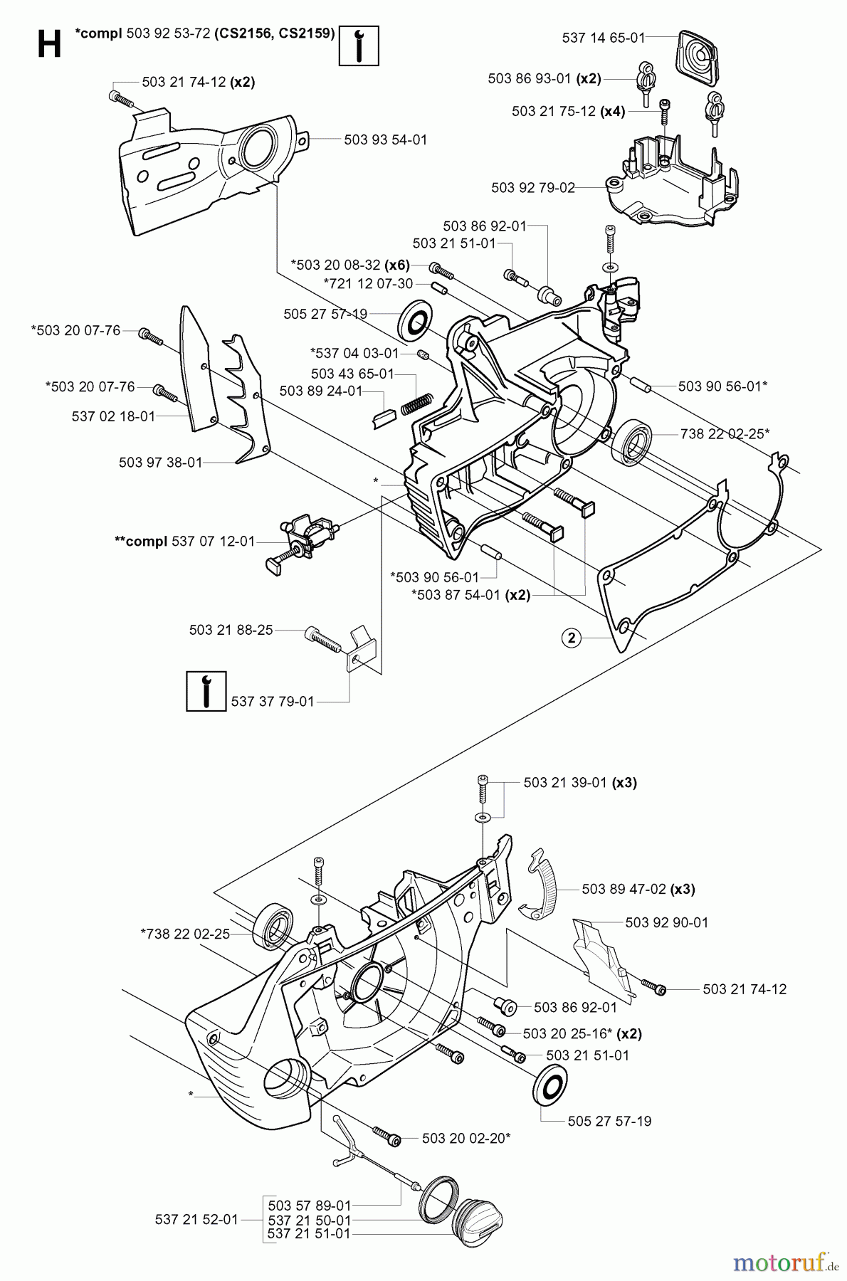 Jonsered Motorsägen CS2159 - Jonsered Chainsaw (2005-02) CRANKCASE #1