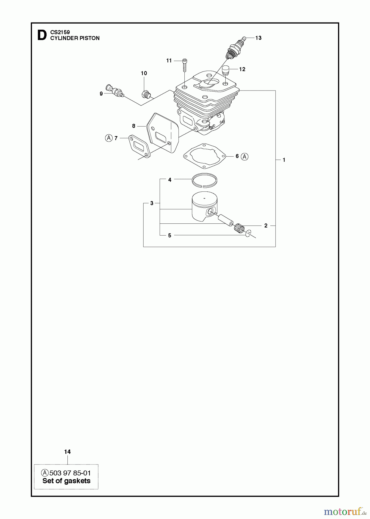  Jonsered Motorsägen CS2159 - Jonsered Chainsaw (2011-05) CYLINDER PISTON