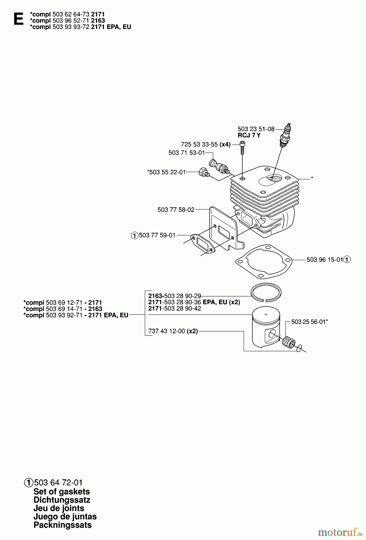  Jonsered Motorsägen CS2163 EPA - Jonsered Chainsaw (2007-01) CYLINDER PISTON