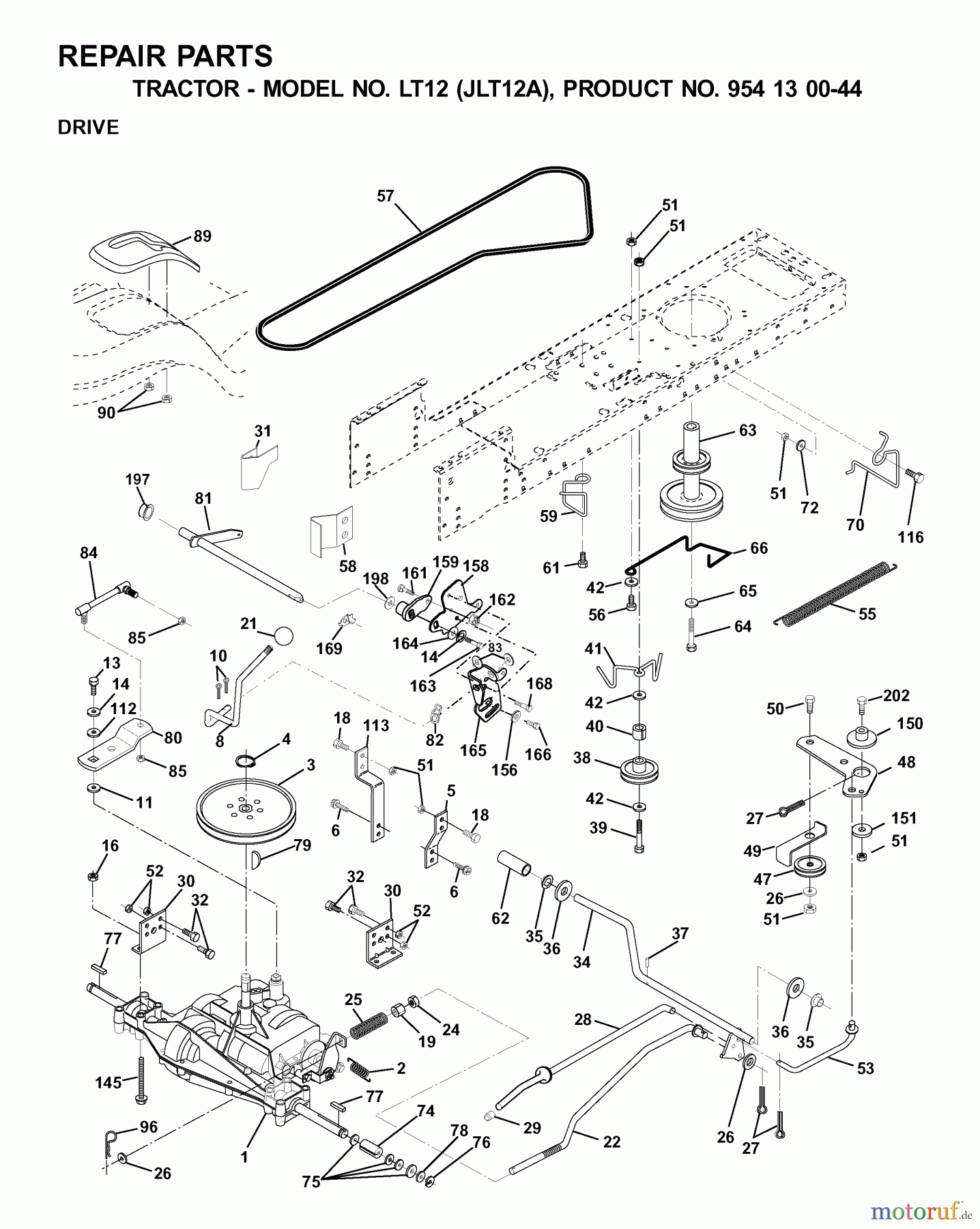 Jonsered Rasen und Garten Traktoren LT12 (JLT12A, 954130044) - Jonsered Lawn & Garden Tractor (2001-01) DRIVE