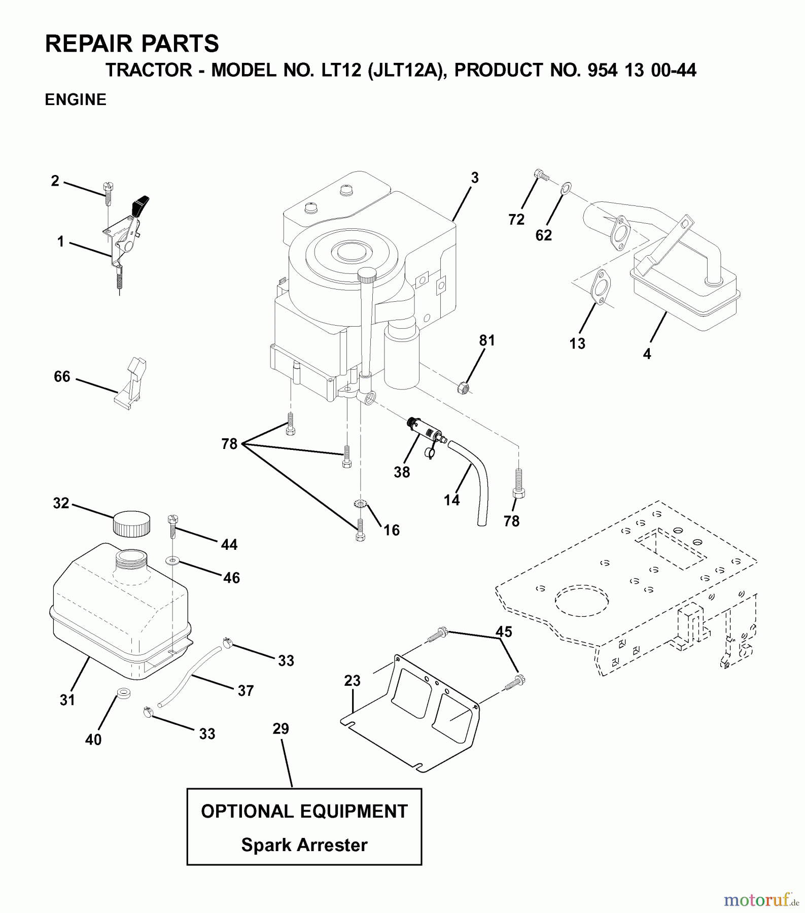 Jonsered Rasen und Garten Traktoren LT12 (JLT12A, 954130044) - Jonsered Lawn & Garden Tractor (2001-01) ENGINE