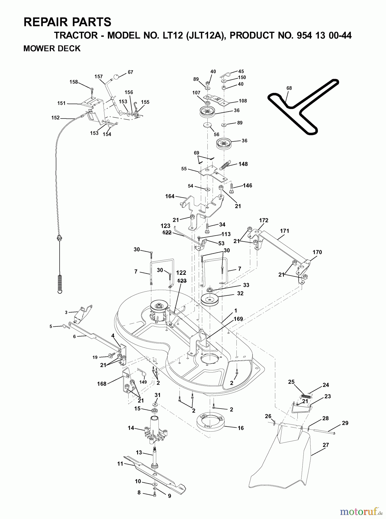  Jonsered Rasen  und Garten Traktoren LT12 (JLT12A, 954130044) - Jonsered Lawn & Garden Tractor (2001-01) MOWER DECK / CUTTING DECK
