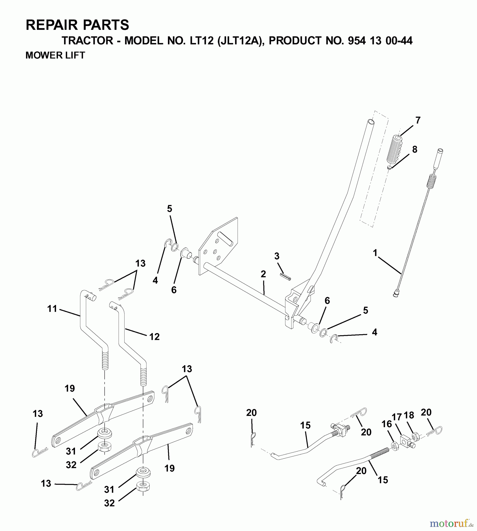 Jonsered Rasen und Garten Traktoren LT12 (JLT12A, 954130044) - Jonsered Lawn & Garden Tractor (2001-01) MOWER LIFT / DECK LIFT
