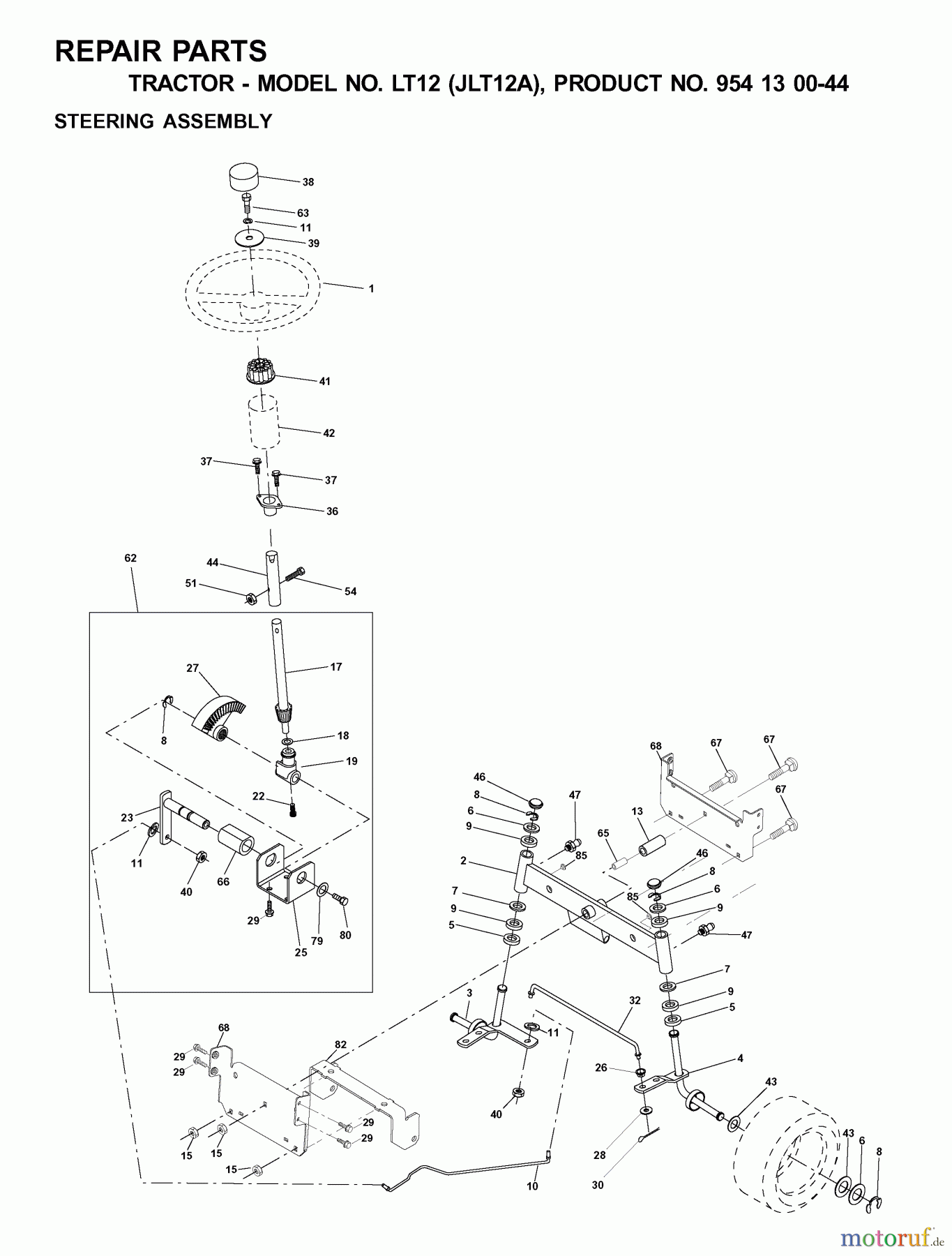 Jonsered Rasen und Garten Traktoren LT12 (JLT12A, 954130044) - Jonsered Lawn & Garden Tractor (2001-01) STEERING
