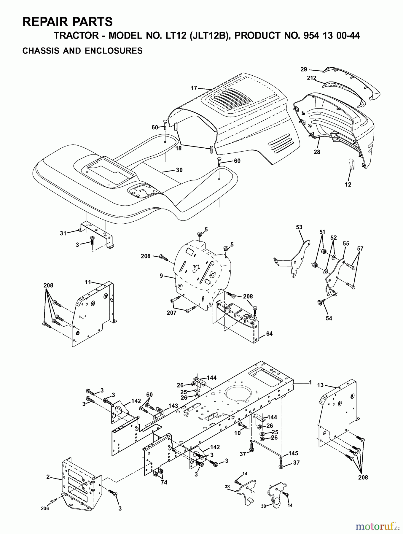 Jonsered Rasen und Garten Traktoren LT12 (JLT12B, 954130044) - Jonsered Lawn & Garden Tractor (2001-02) CHASSIS ENCLOSURES