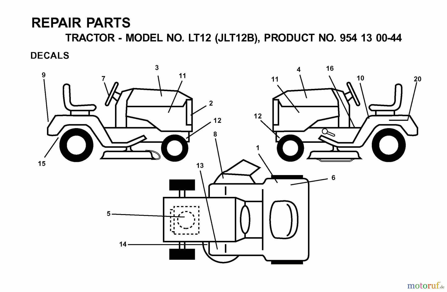  Jonsered Rasen  und Garten Traktoren LT12 (JLT12B, 954130044) - Jonsered Lawn & Garden Tractor (2001-02) DECALS