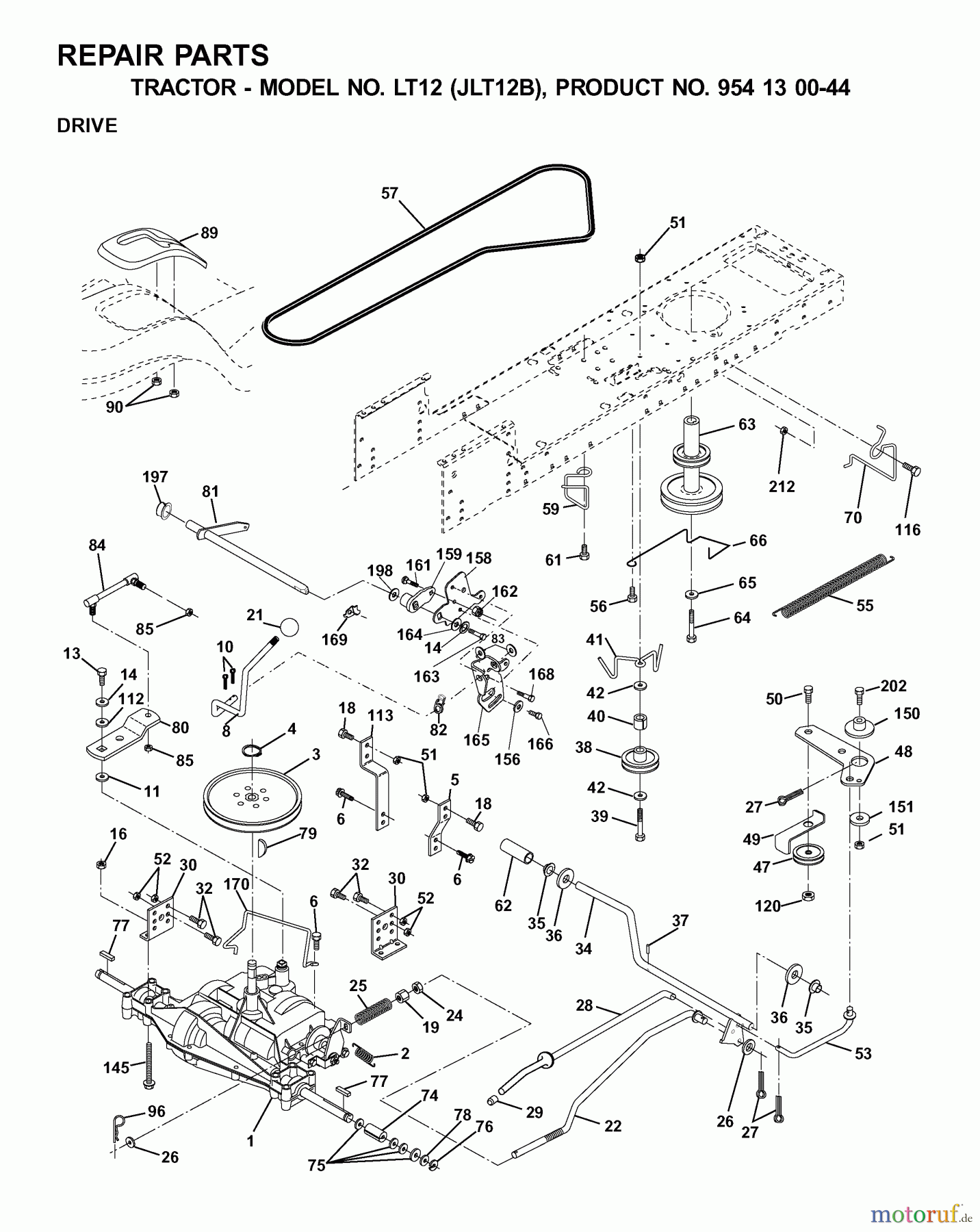  Jonsered Rasen  und Garten Traktoren LT12 (JLT12B, 954130044) - Jonsered Lawn & Garden Tractor (2001-02) DRIVE