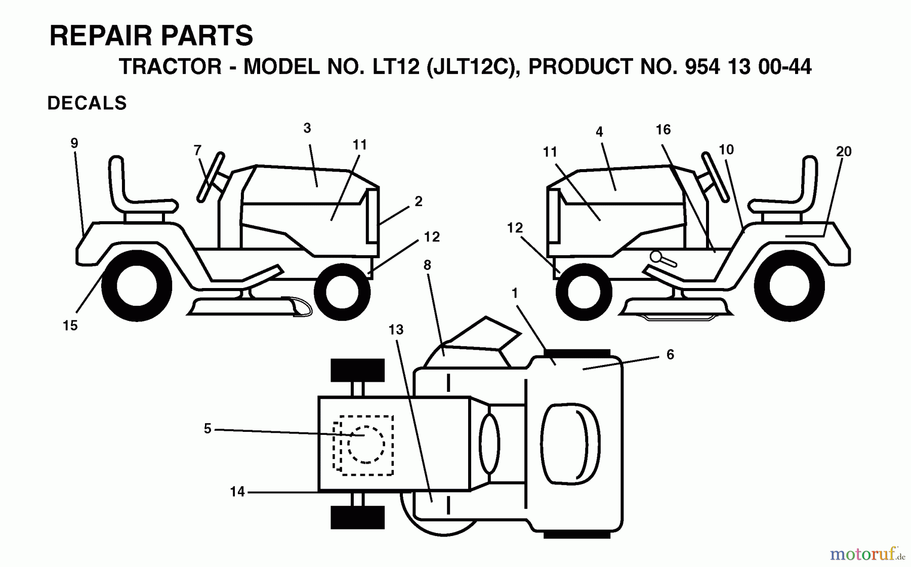 Jonsered Rasen  und Garten Traktoren LT12 (JLT12C, 954130044) - Jonsered Lawn & Garden Tractor (2001-09) DECALS