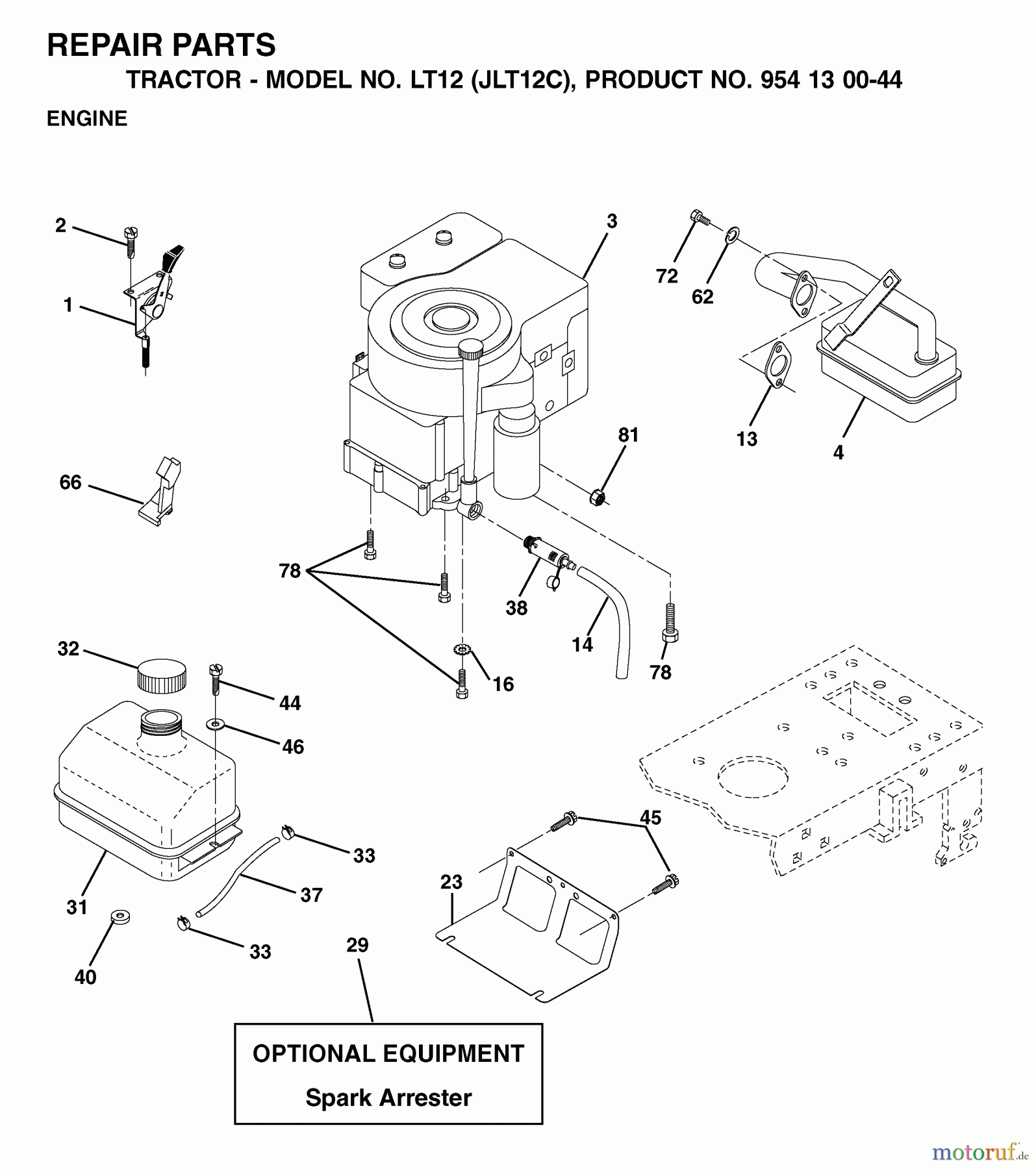 Jonsered Rasen und Garten Traktoren LT12 (JLT12C, 954130044) - Jonsered Lawn & Garden Tractor (2001-09) ENGINE