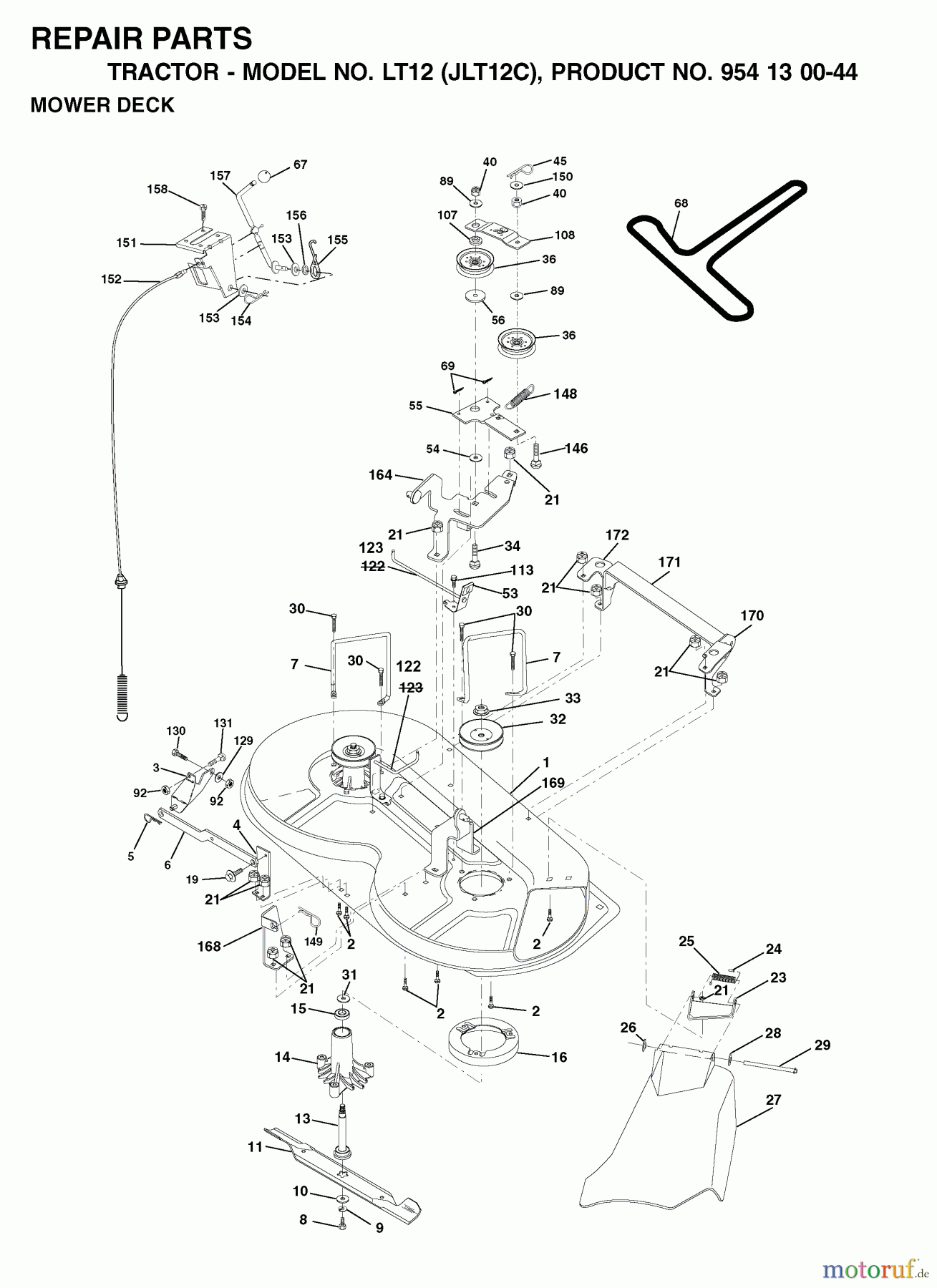 Jonsered Rasen und Garten Traktoren LT12 (JLT12C, 954130044) - Jonsered Lawn & Garden Tractor (2001-09) MOWER DECK / CUTTING DECK