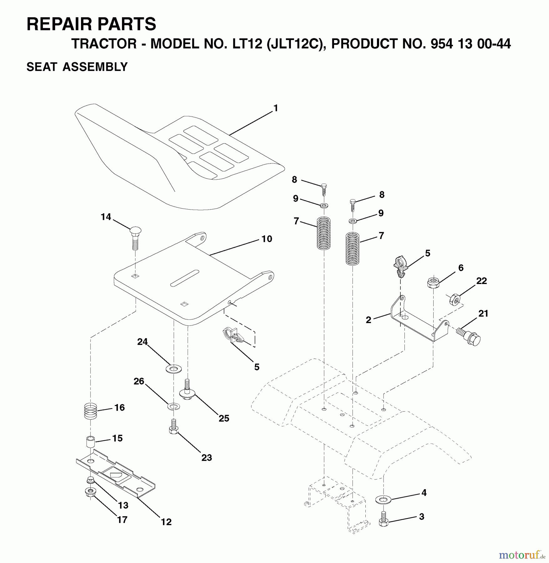 Jonsered Rasen und Garten Traktoren LT12 (JLT12C, 954130044) - Jonsered Lawn & Garden Tractor (2001-09) SEAT