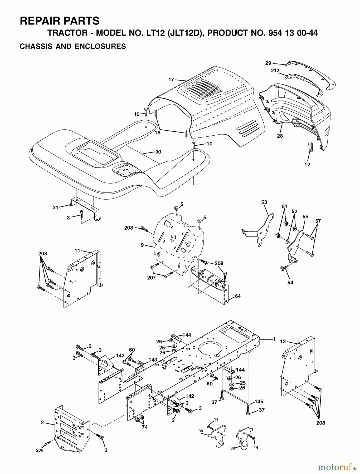 Jonsered Rasen und Garten Traktoren LT12 (JLT12D, 954130044) - Jonsered Lawn & Garden Tractor (2002-02) CHASSIS ENCLOSURES