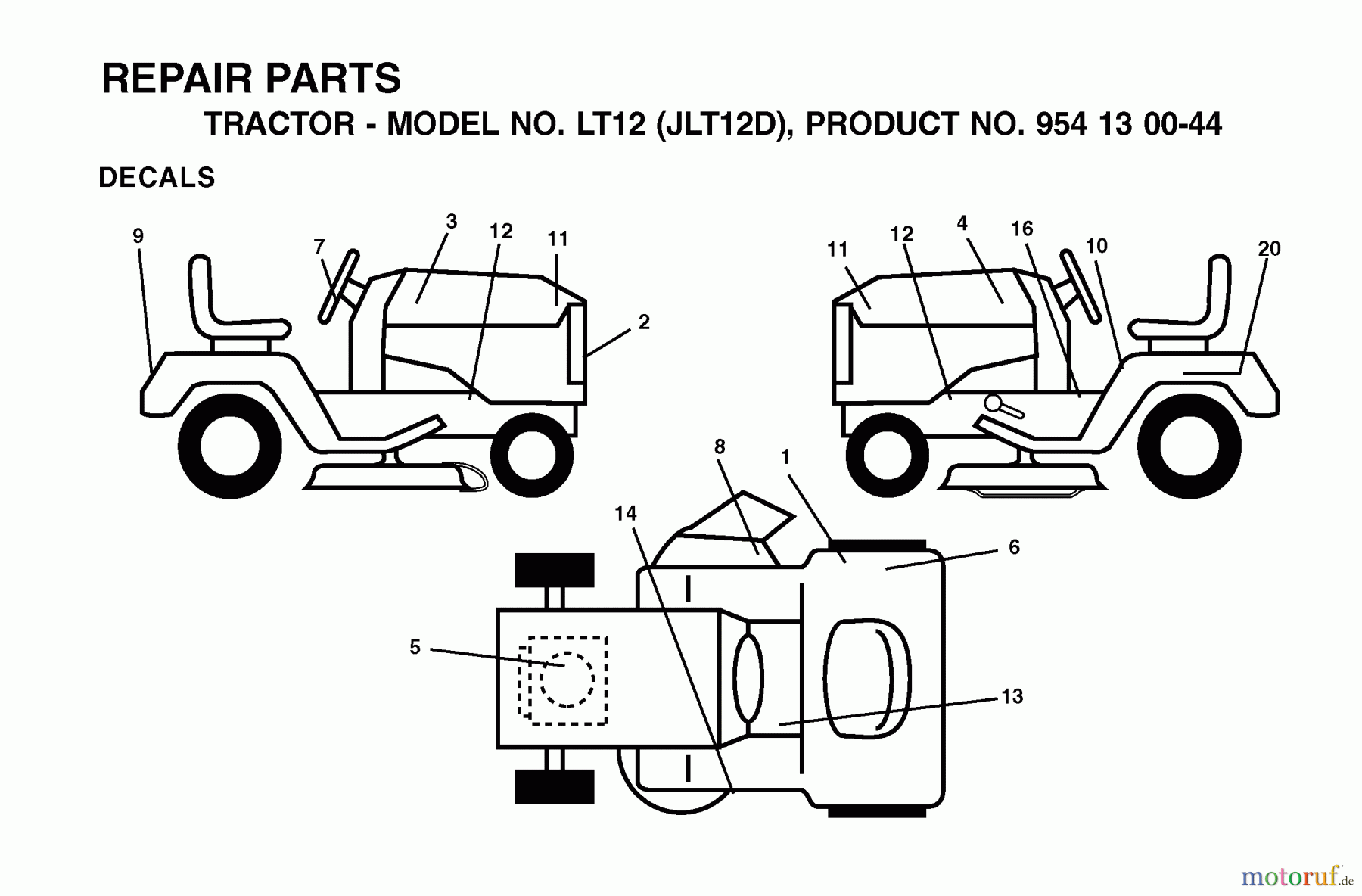 Jonsered Rasen und Garten Traktoren LT12 (JLT12D, 954130044) - Jonsered Lawn & Garden Tractor (2002-02) DECALS