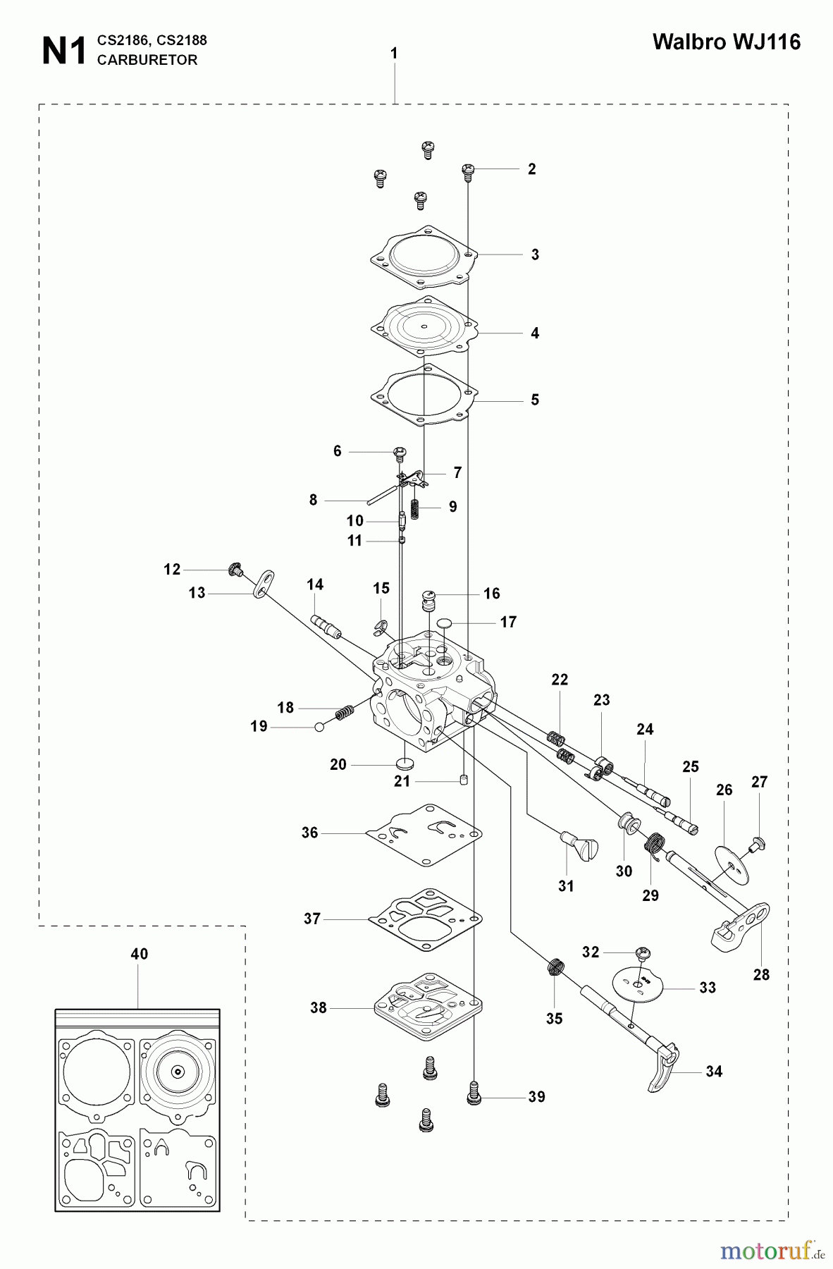 Jonsered Motorsägen CS2188 EPA - Jonsered Chainsaw (2009-05) CARBURETOR DETAILS #2