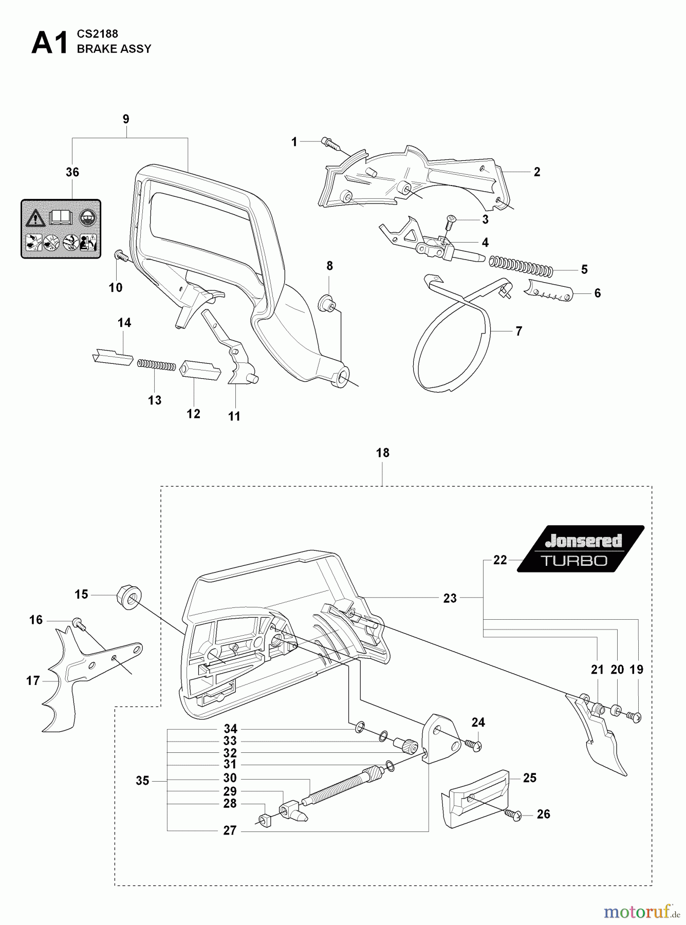 Jonsered Motorsägen CS2188 - Jonsered Chainsaw (2009-05) CHAIN BRAKE #1