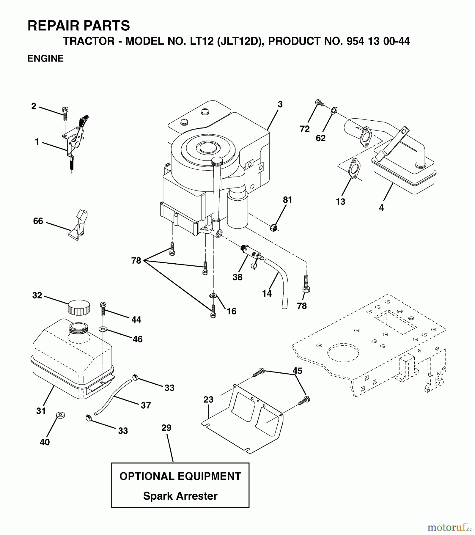 Jonsered Rasen und Garten Traktoren LT12 (JLT12D, 954130044) - Jonsered Lawn & Garden Tractor (2002-02) ENGINE