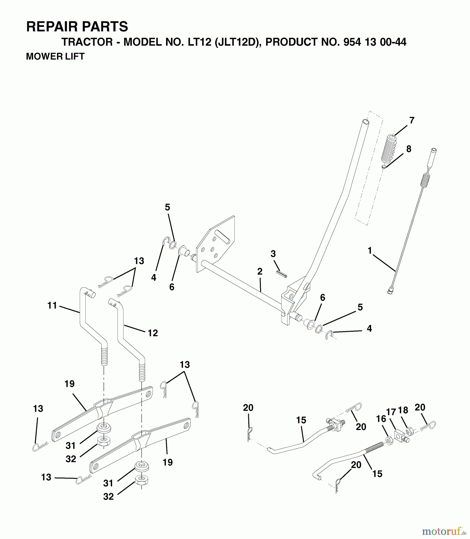 Jonsered Rasen und Garten Traktoren LT12 (JLT12D, 954130044) - Jonsered Lawn & Garden Tractor (2002-02) MOWER LIFT / DECK LIFT