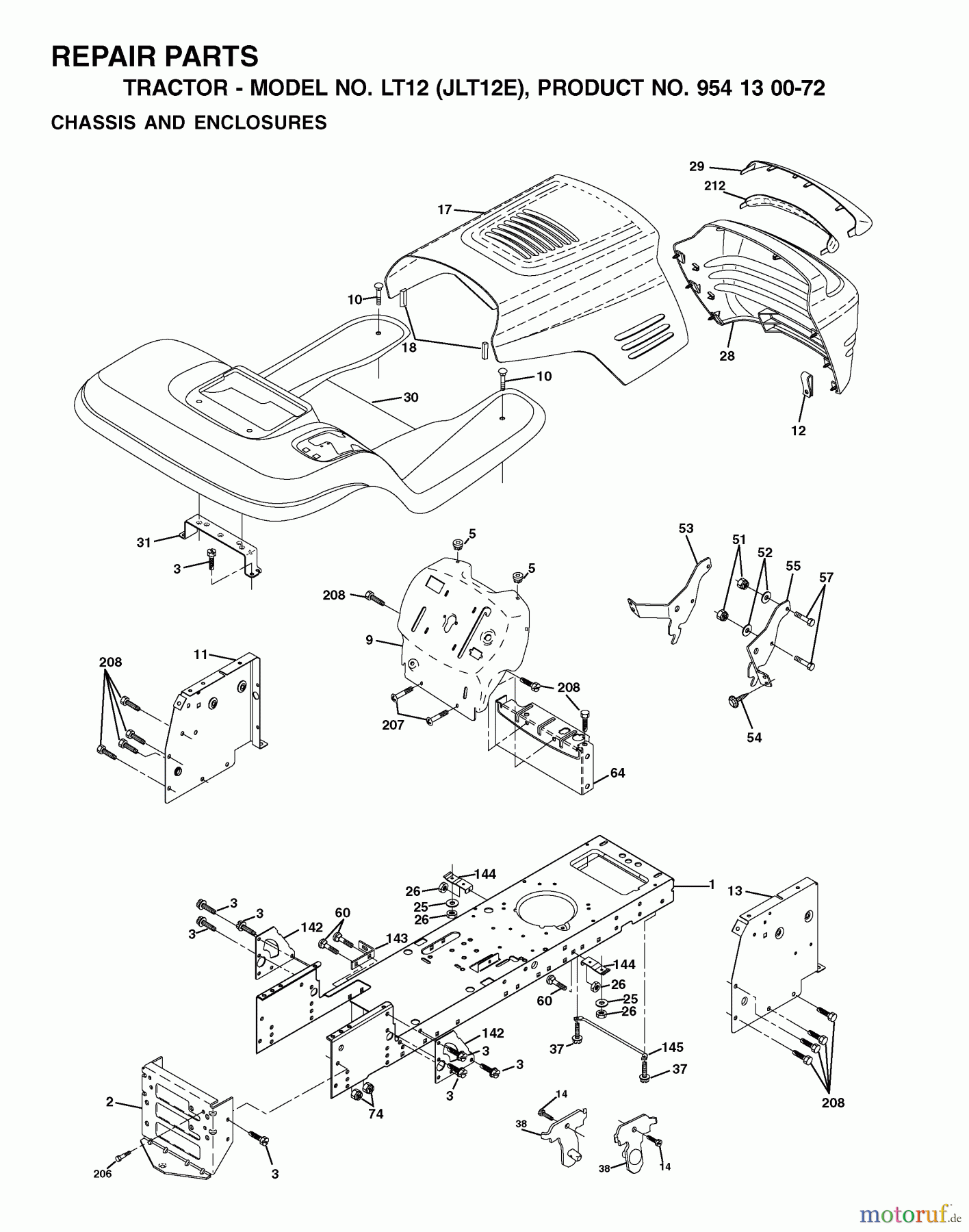 Jonsered Rasen und Garten Traktoren LT12 (JLT12E, 954130072) - Jonsered Lawn & Garden Tractor (2002-06) CHASSIS ENCLOSURES