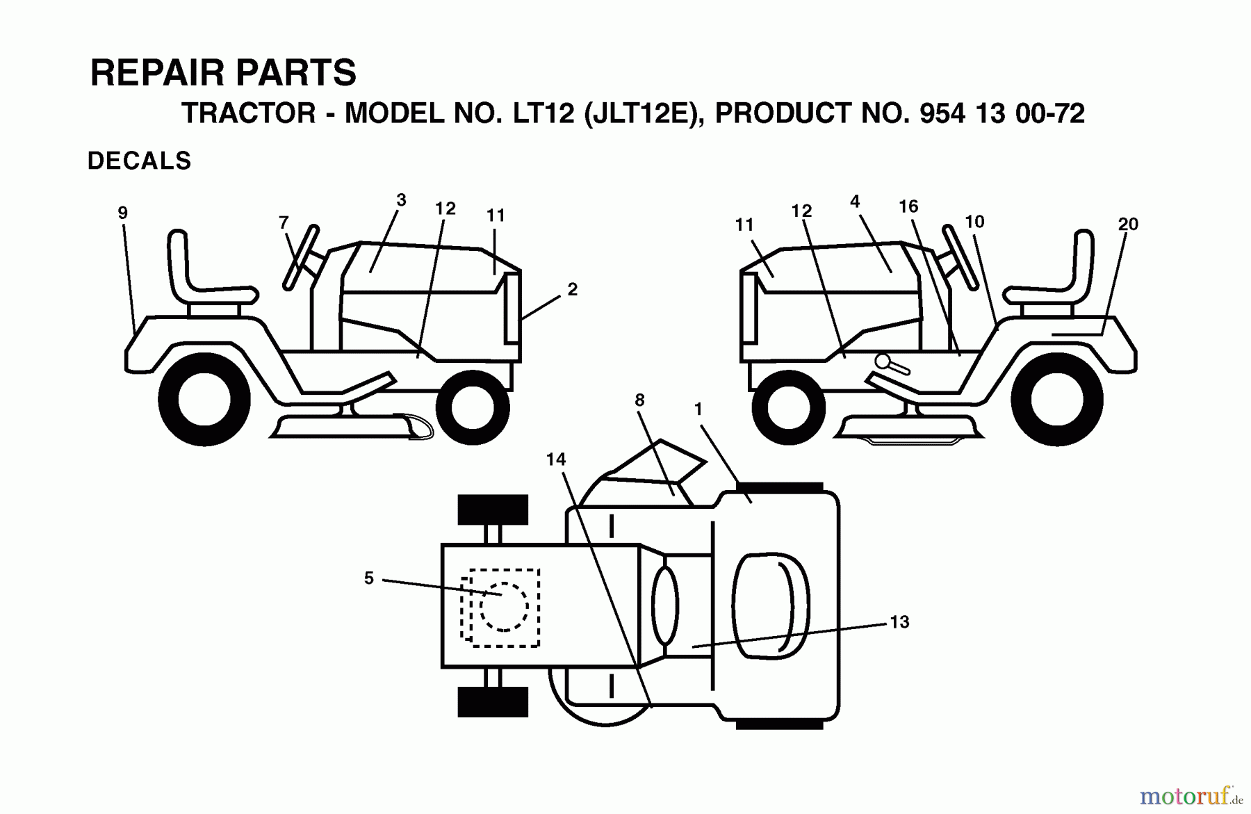 Jonsered Rasen und Garten Traktoren LT12 (JLT12E, 954130072) - Jonsered Lawn & Garden Tractor (2002-06) DECALS