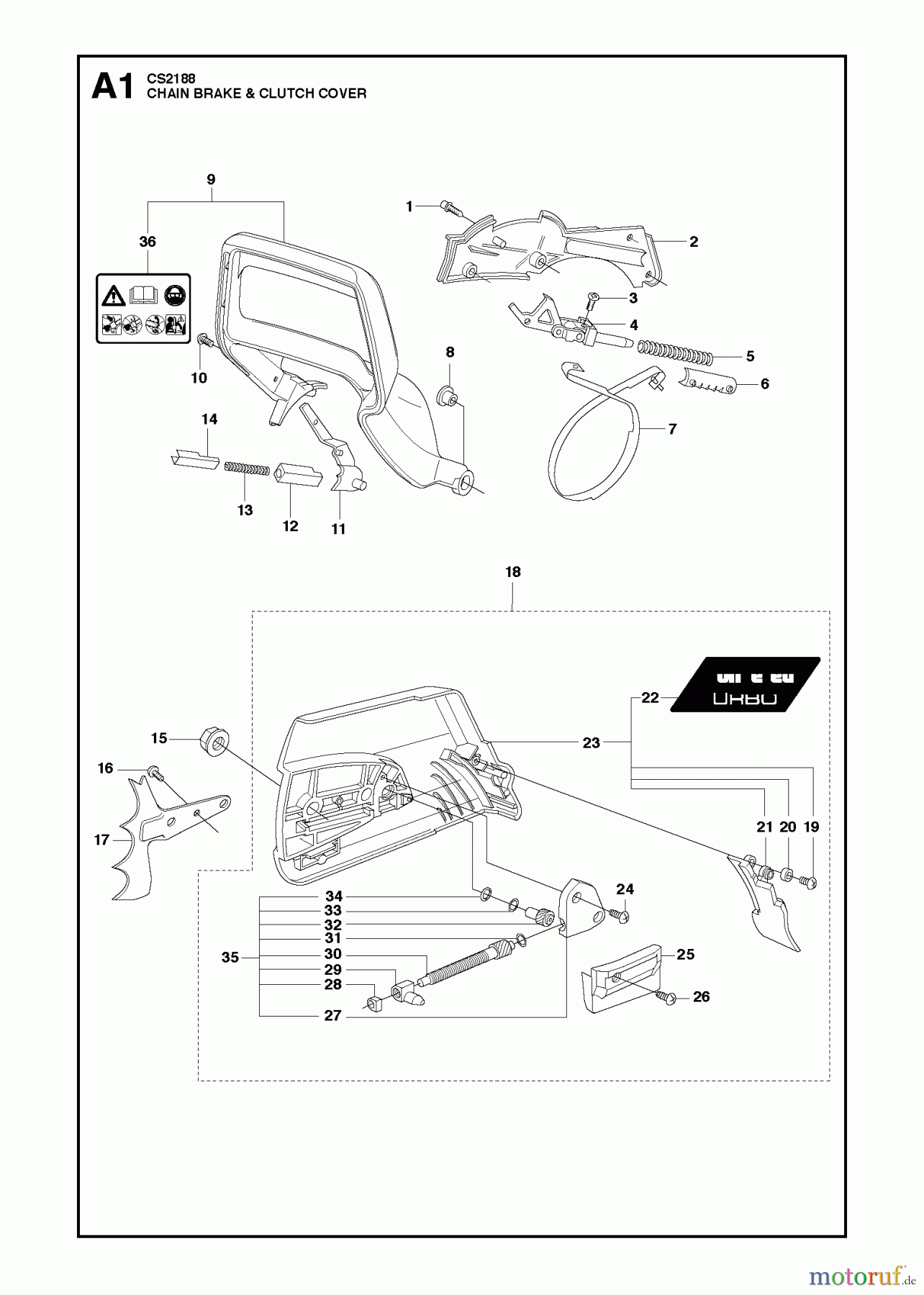 Jonsered Motorsägen CS2188 - Jonsered Chainsaw (2011-05) CHAIN BRAKE CLUTCH COVER