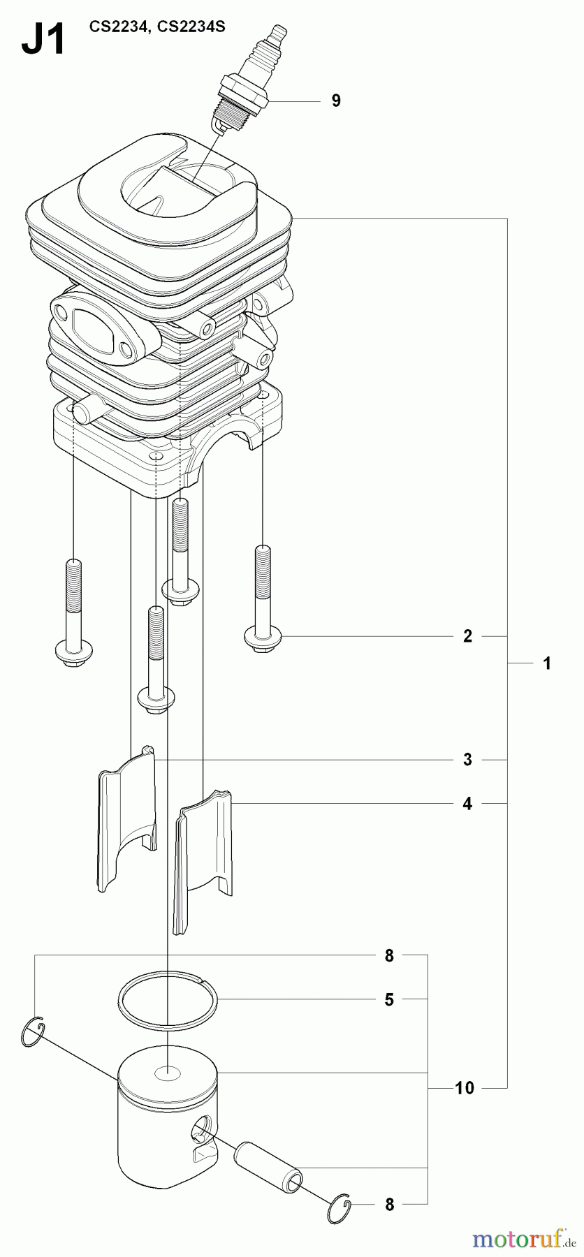 Jonsered Motorsägen CS2234 - Jonsered Chainsaw (2009-04) CYLINDER PISTON