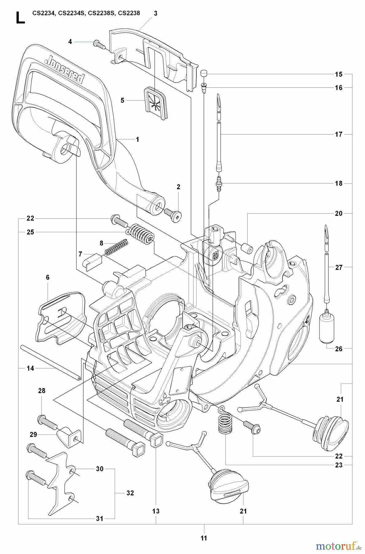 Jonsered Motorsägen CS2234 - Jonsered Chainsaw (2009-04) FUEL TANK HANDLE