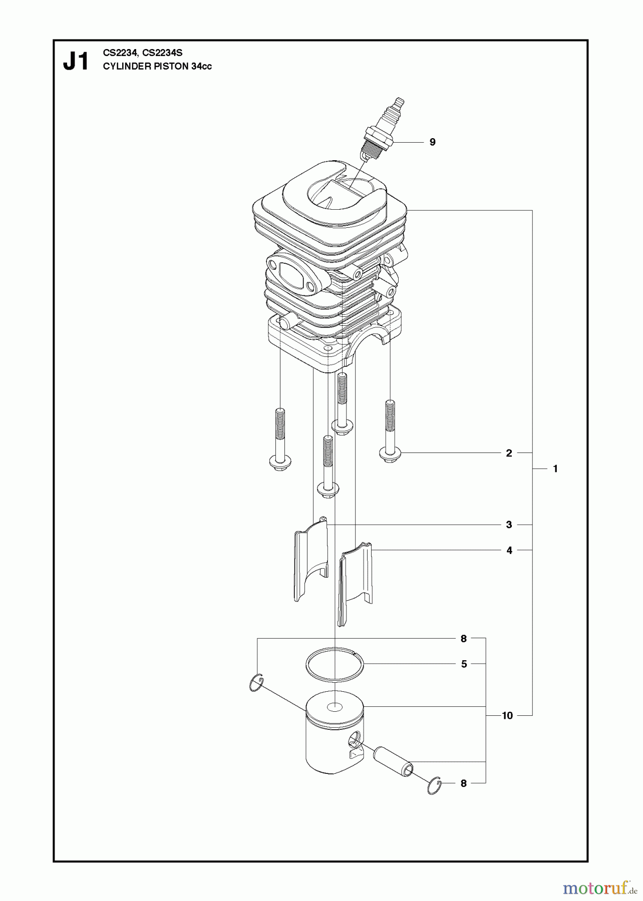 Jonsered Motorsägen CS2234 - Jonsered Chainsaw (2010-04) CYLINDER PISTON