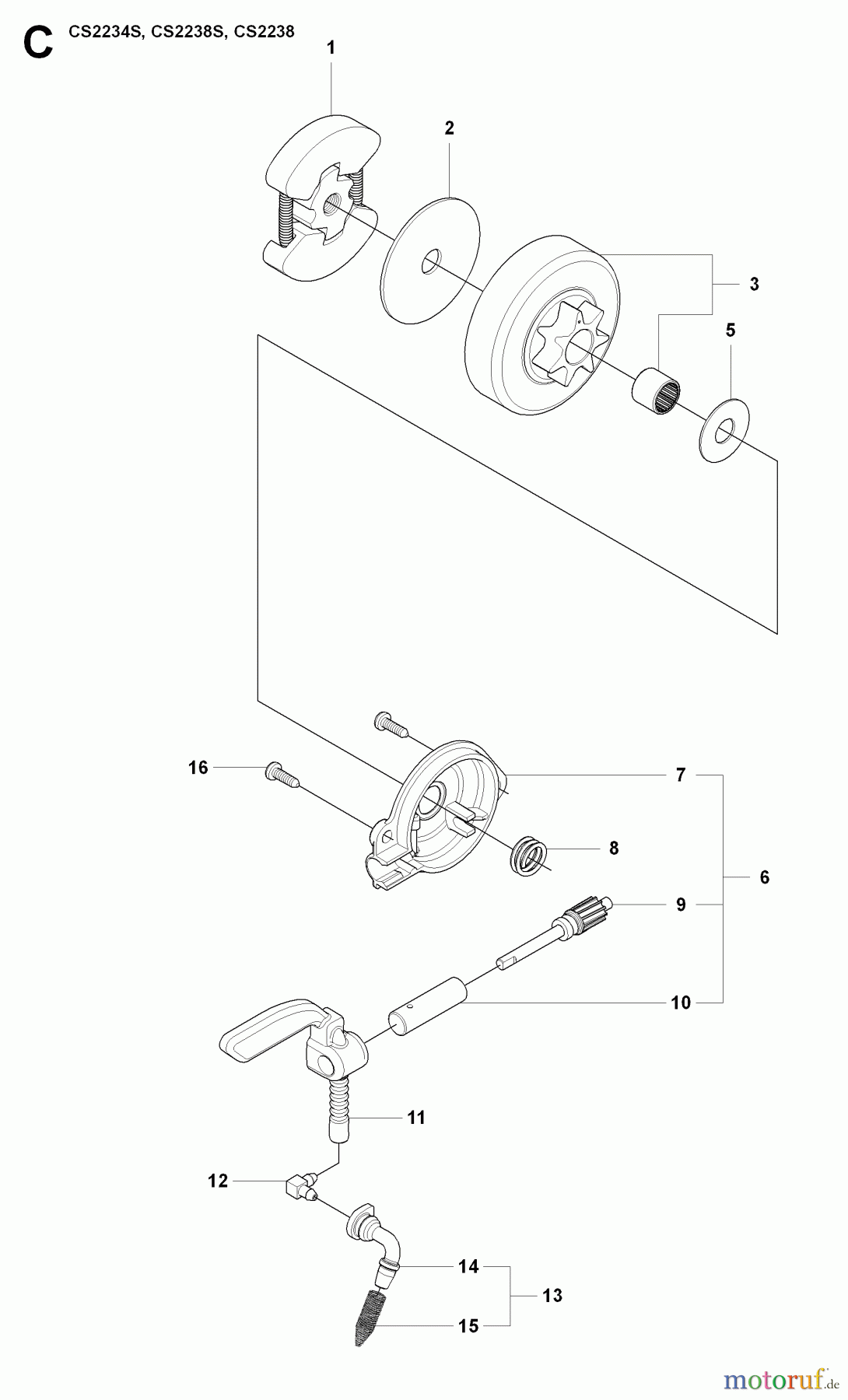 Jonsered Motorsägen CS2238 S - Jonsered Chainsaw (2009-01) CLUTCH OIL PUMP